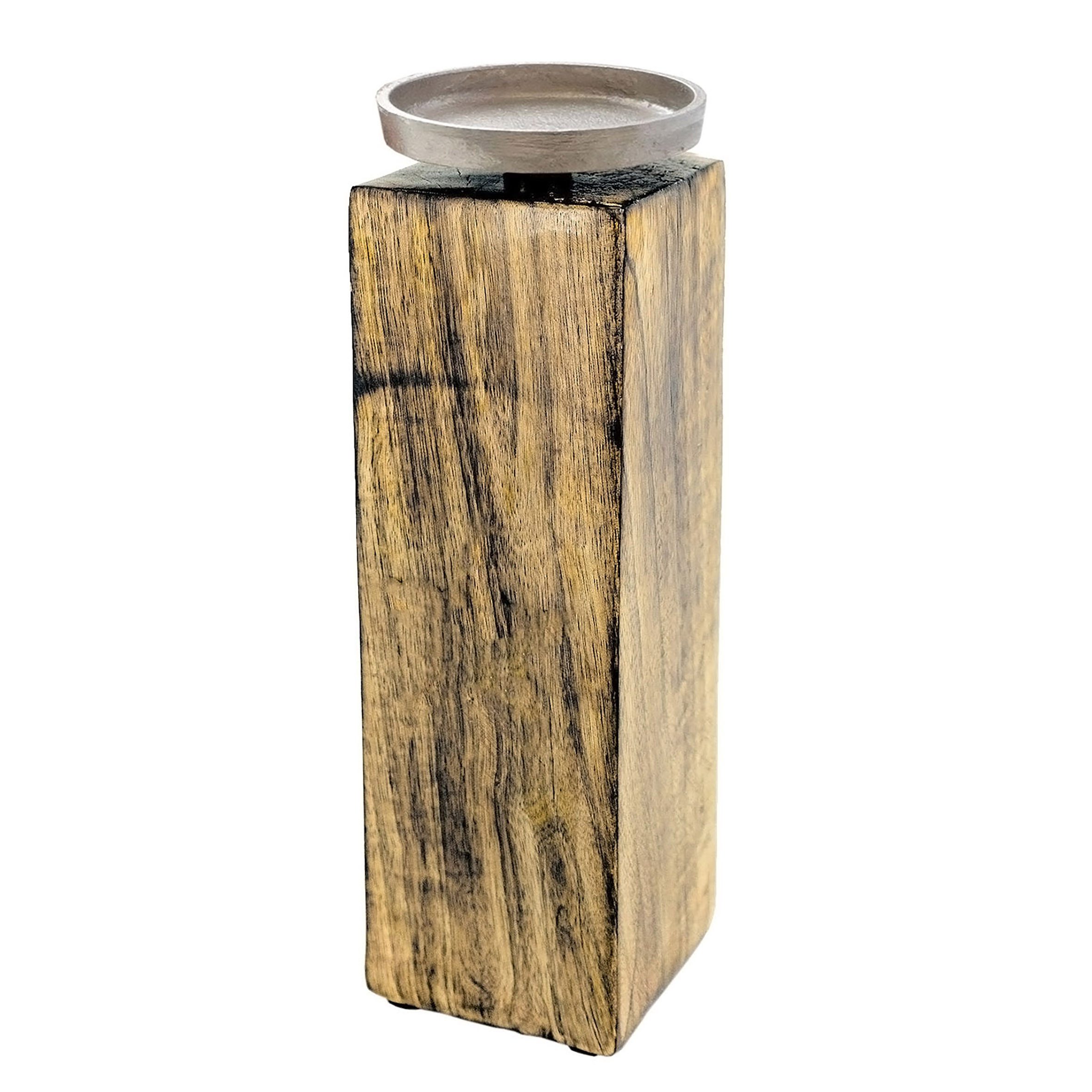 Spetebo Kerzenständer Mango Kerzenständer m. Alu Halter - groß / 25 cm (Set, 1 St., Kerzenhalter), Holz Stumpen Kerzen Leuchter