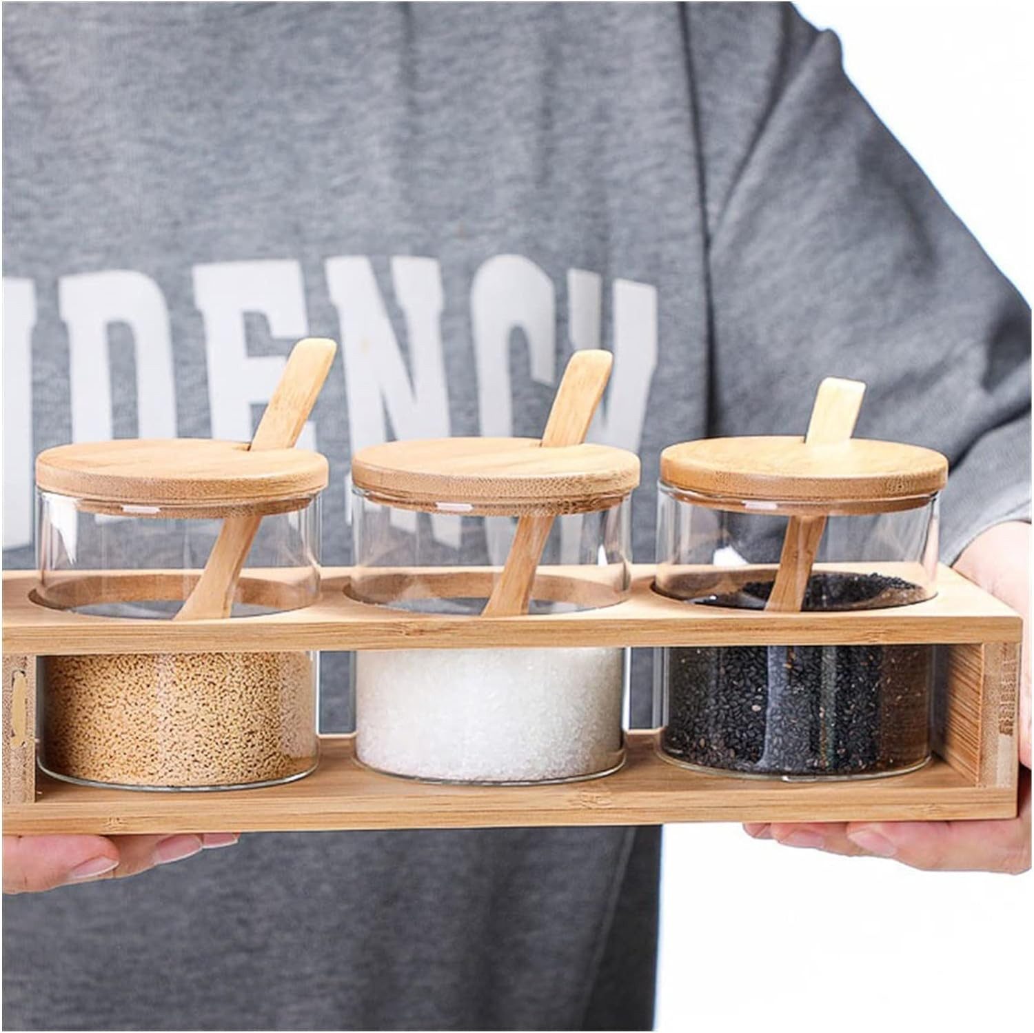 Faizee Möbel Gewürzbehälter Stilvolles Gewürzdosen-Set mit Bambus-Halterung günstig online kaufen