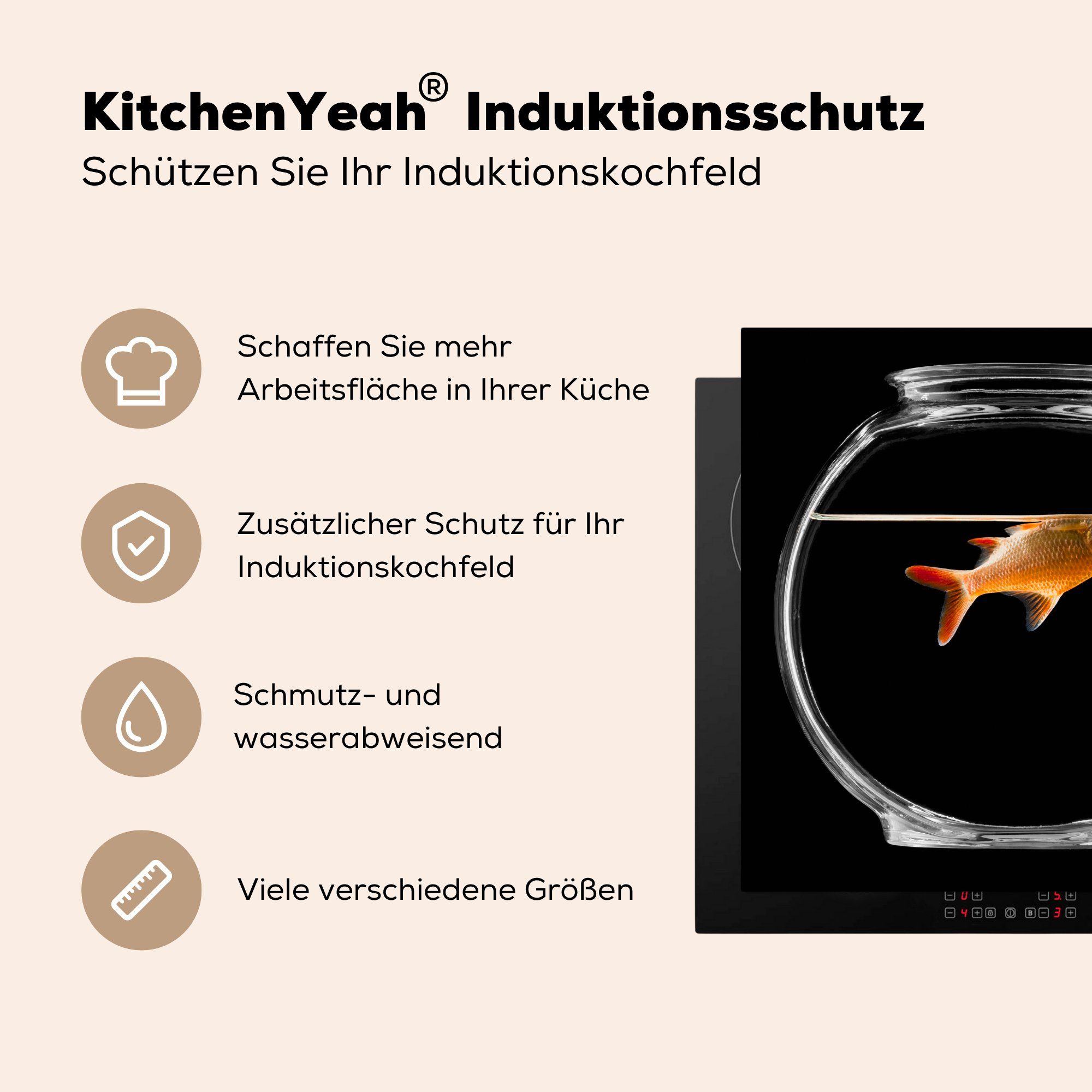 in (1 küche Herdblende-/Abdeckplatte cm, Schale, tlg), MuchoWow Goldfisch Vinyl, 78x78 für Ceranfeldabdeckung, Arbeitsplatte