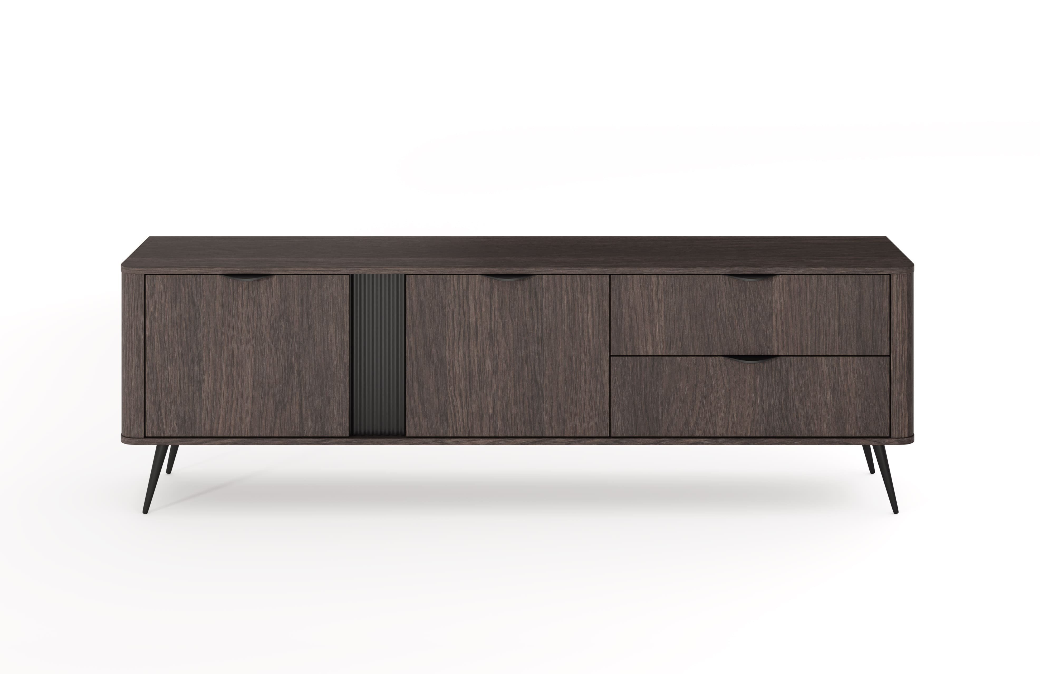 MOEBLO TV-Board RTV LARON 195 2d2s (Schwarz & Eiche Dunin, modernes Lowboard im Industrial & Japandi Design mit Metallfüßen, geriffelter Zierleiste und großzügi – Bild 5 von 5