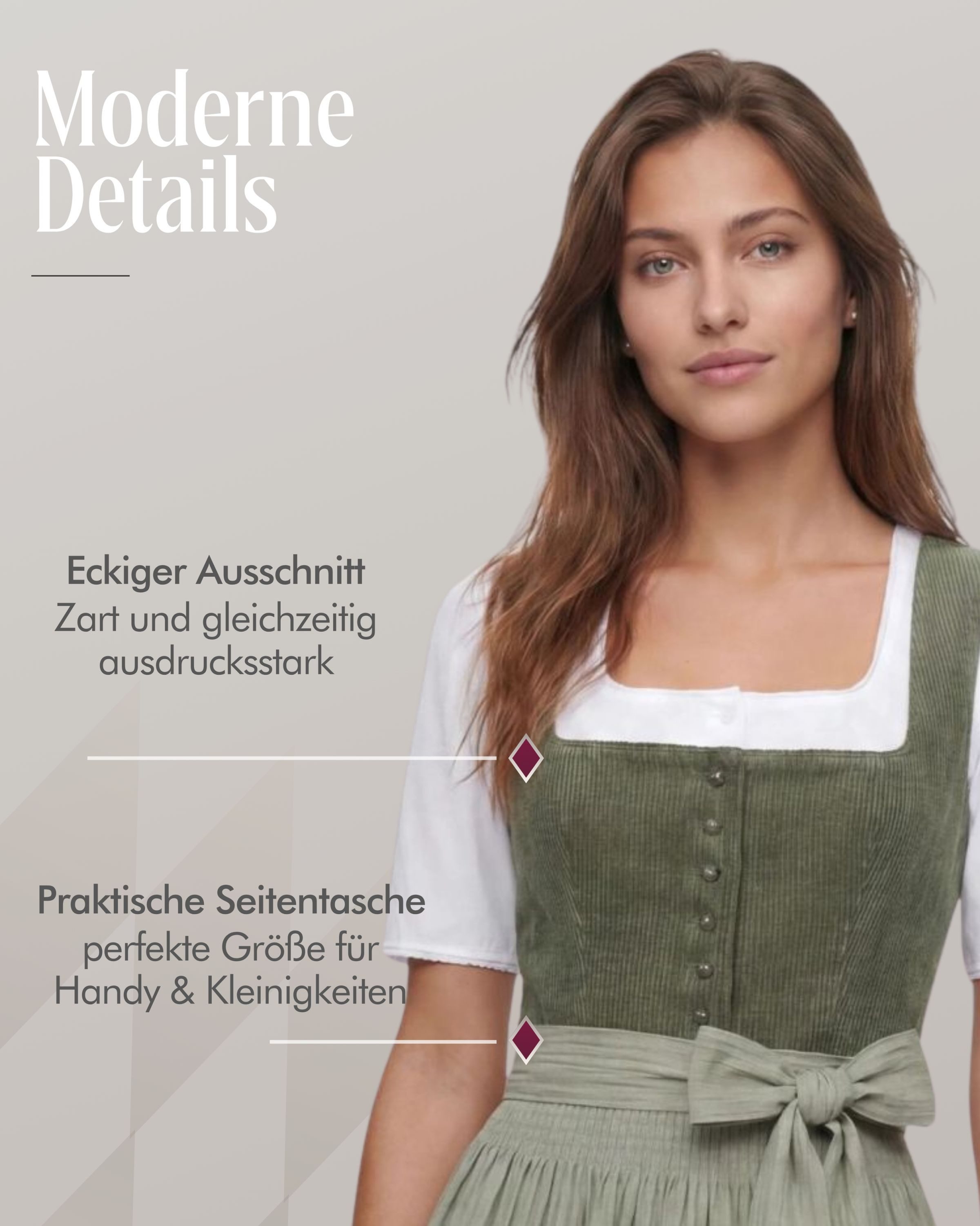 Nübler Trachtenkleid Mididirndl Kira in Oliv - Rocklänge 65 cm