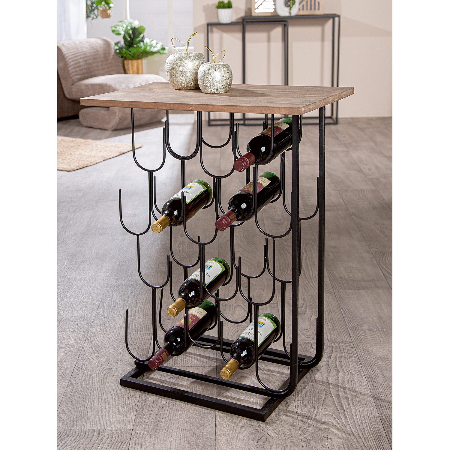 GILDE Weinregal Regal XENIA - schwarz - Eisen - Höhe 87cm x Breite 60cm - 18 Flaschen, 1x Weinregal, Weinboard - Flaschenhalter - Regalsystem für Wein
