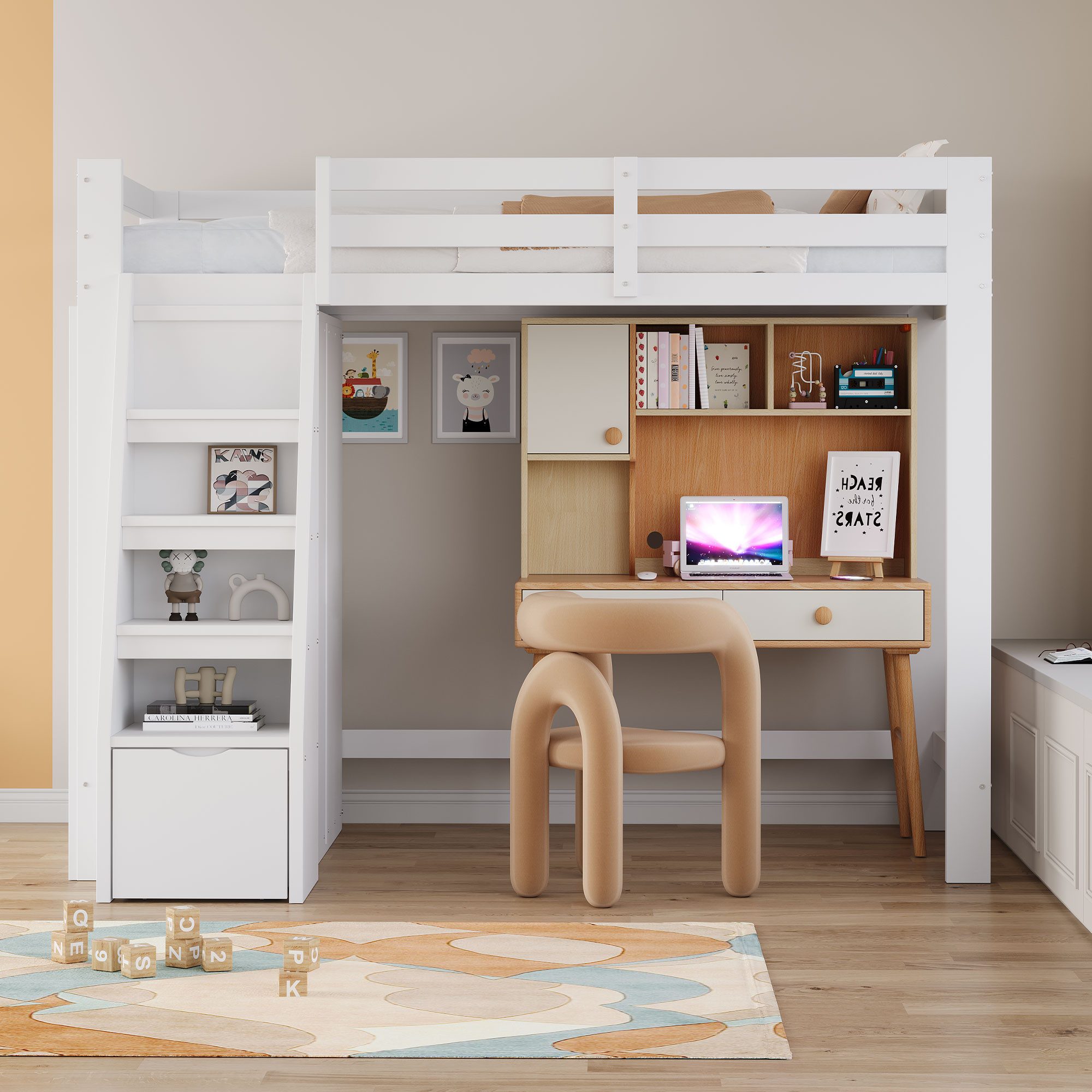 Odikalo Hochbett Kinderbett Arbeitstisch Regalen Schränken günstig online kaufen