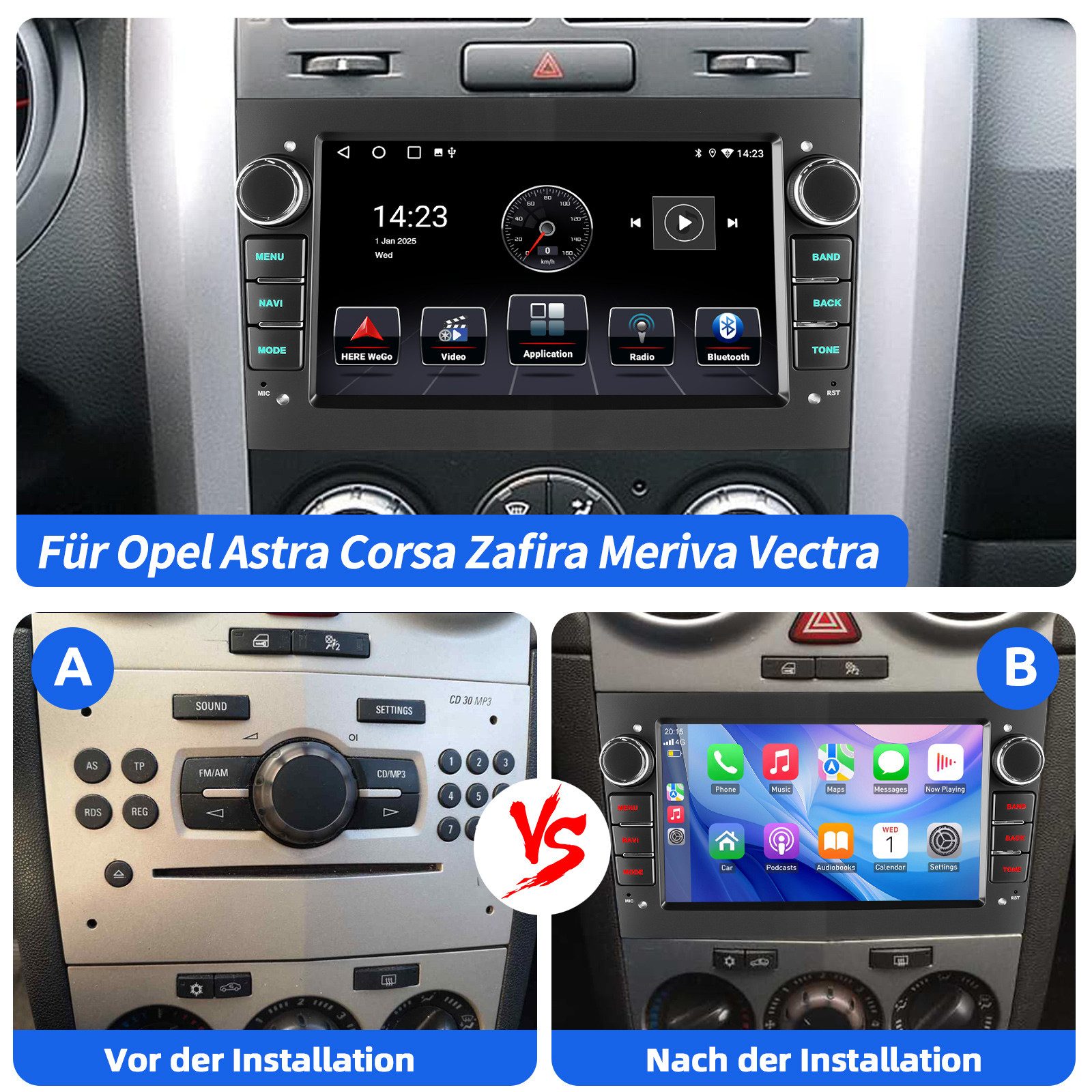 ESSGOO 7'' Android 15 WinCE für Opel Astra H/Corsa C/D/Vectra C/Zafira h 2DIN Navigationsgerät (Apple Carplay Android Auto GPS Navi WIFI BT EQ) – Bild 4 von 5