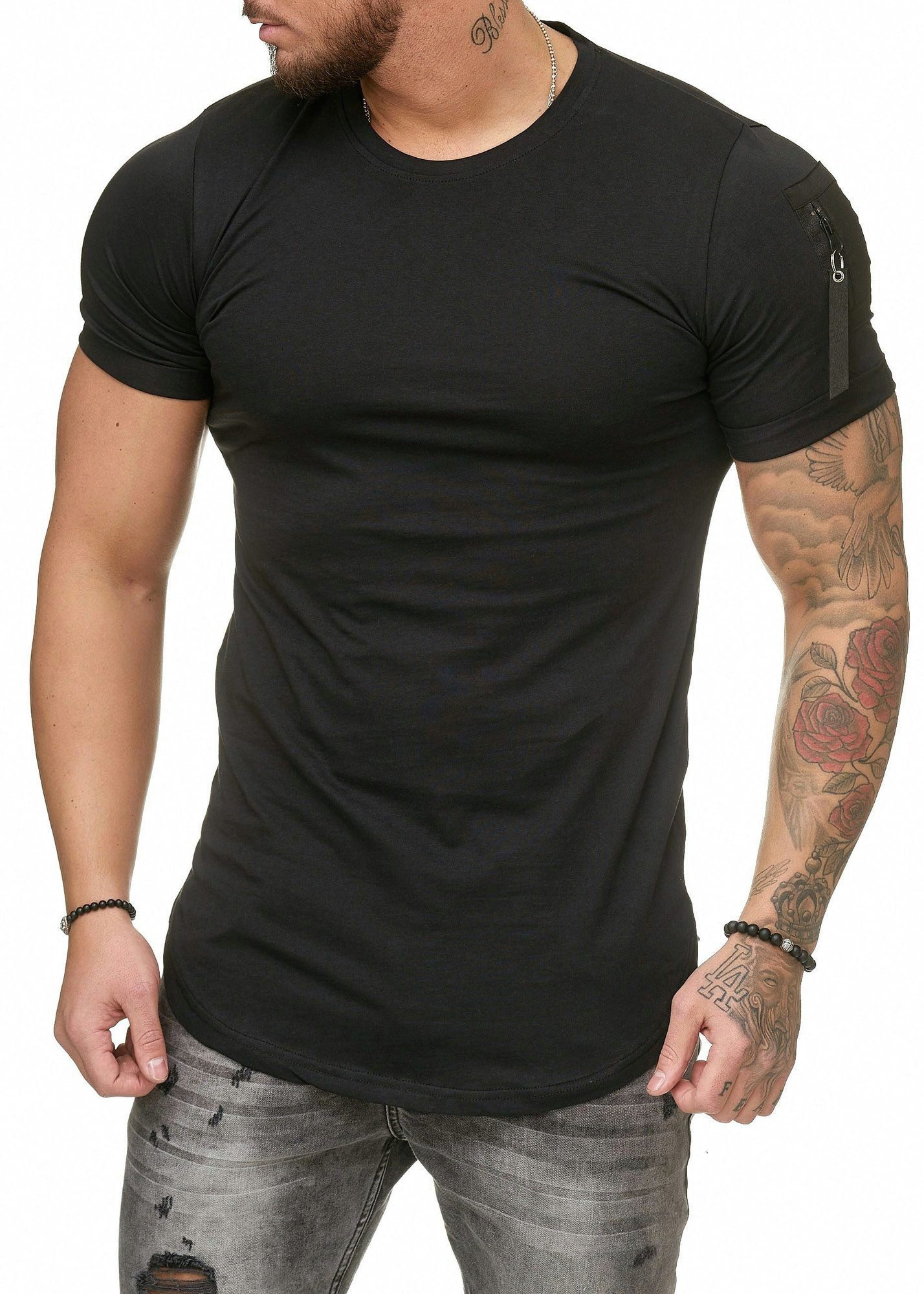 Code47 T-Shirt Oversize Shirt Zipper- Slim Fit (1-tlg) Schwarz