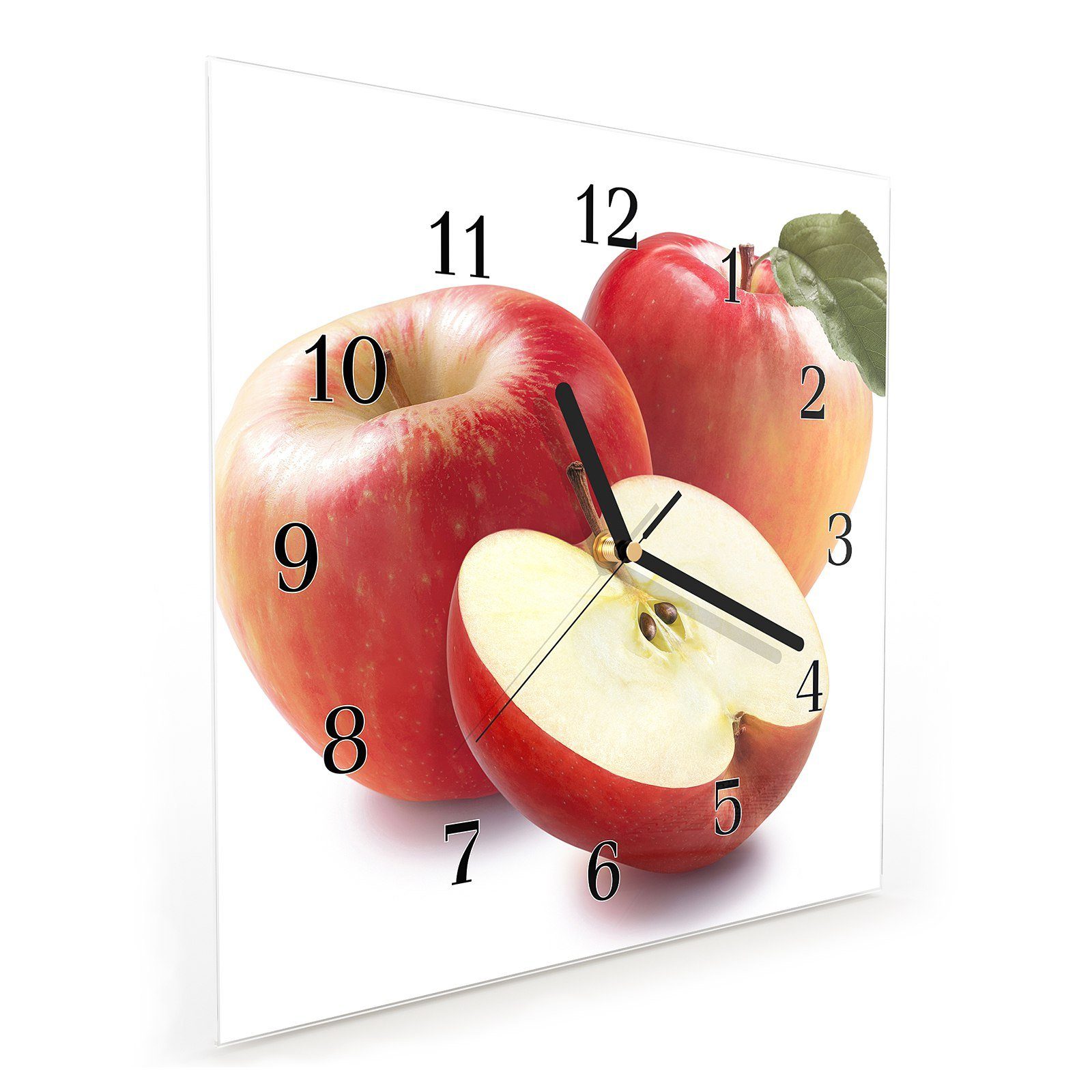 Primedeco Wanduhr mit Wanduhr 30 Äpfel mit Blatt Glasuhr x cm Wandkunst Motiv 30 Größe