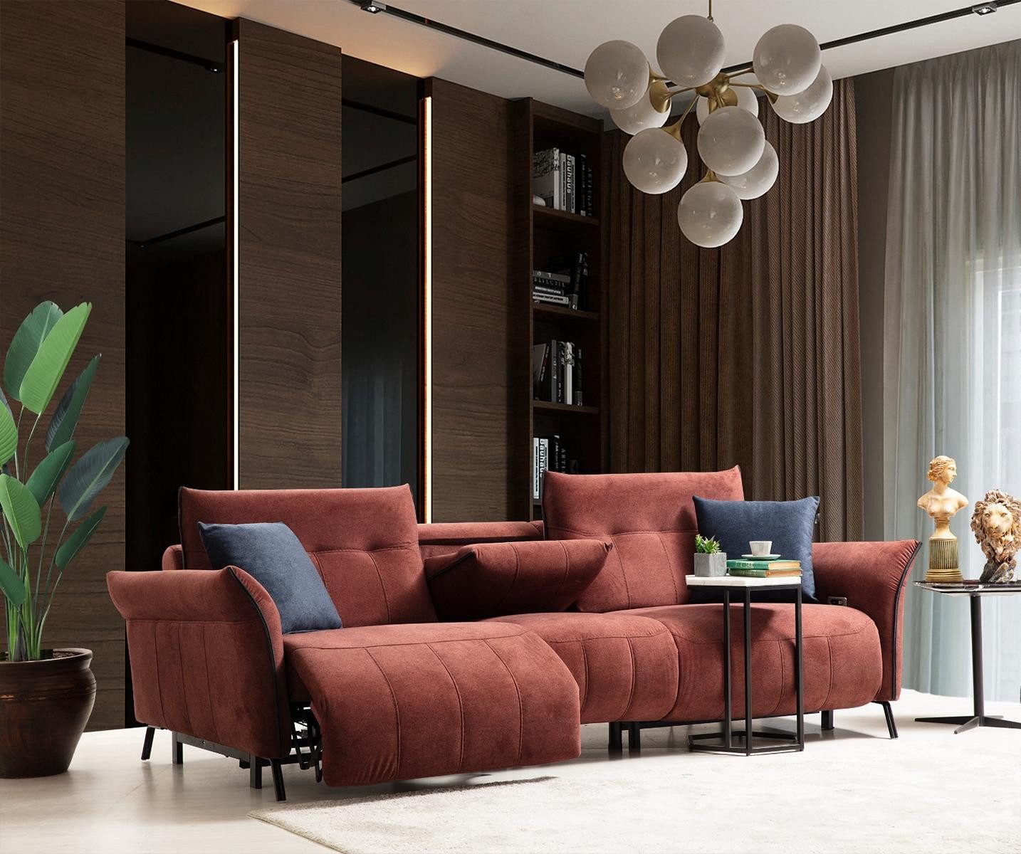 JVmoebel 4-Sitzer Designer Couch mit USB-Anschlüssen und Edelstahlfüßen in Schwarz, 1 Teile, Made in Europa