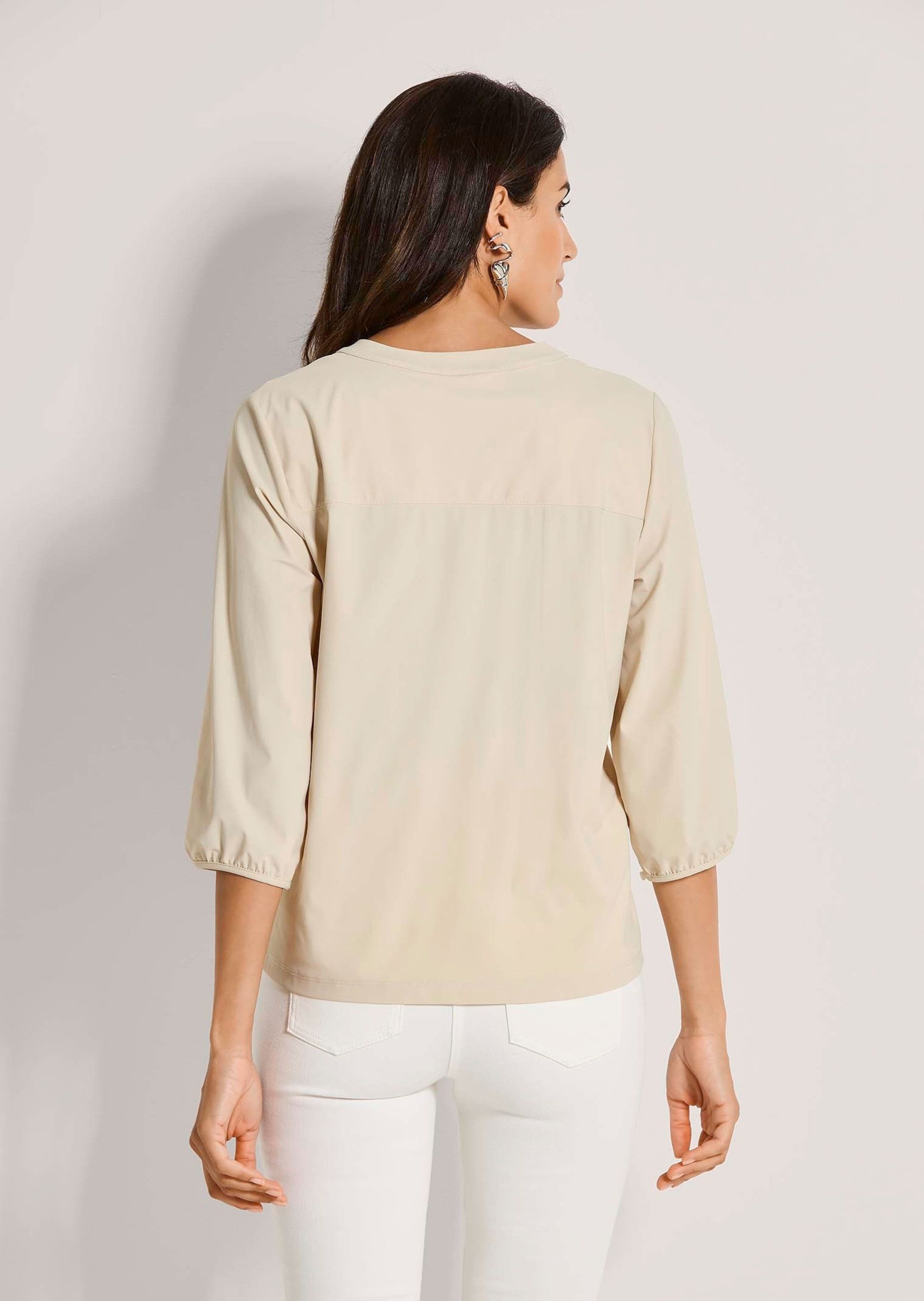 MADELEINE Kurzarmbluse Elegante Schlupfbluse mit V-Ausschnitt Blusenshirt mit Rundhals mit V-Schlitz und 3/4-Ärmeln