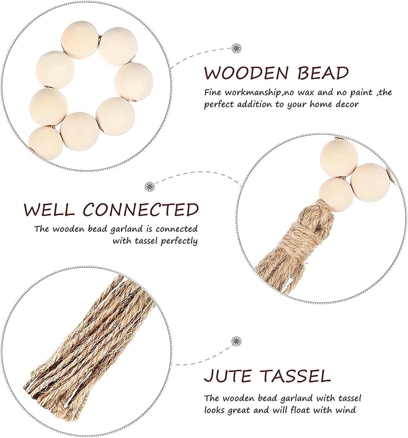 FELIXLEO Serviettenring 12x Holzperlen Serviettenringe Boho Jute Deko, (1-tlg) – Bild 2 von 5