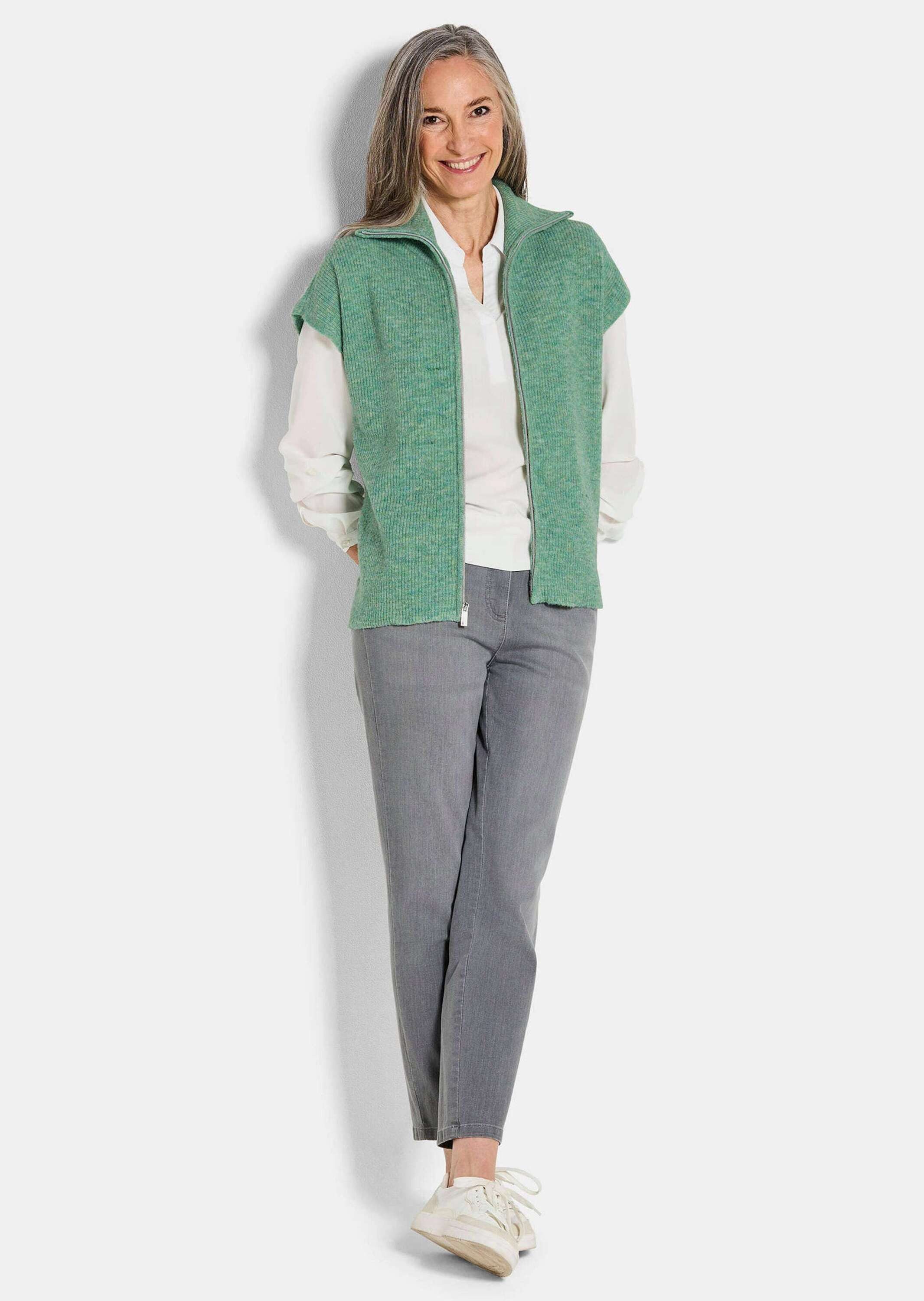 GOLDNER Kurzweste Melierte Weste mit Reißverschluss Feinstrick-Weste mit vi günstig online kaufen