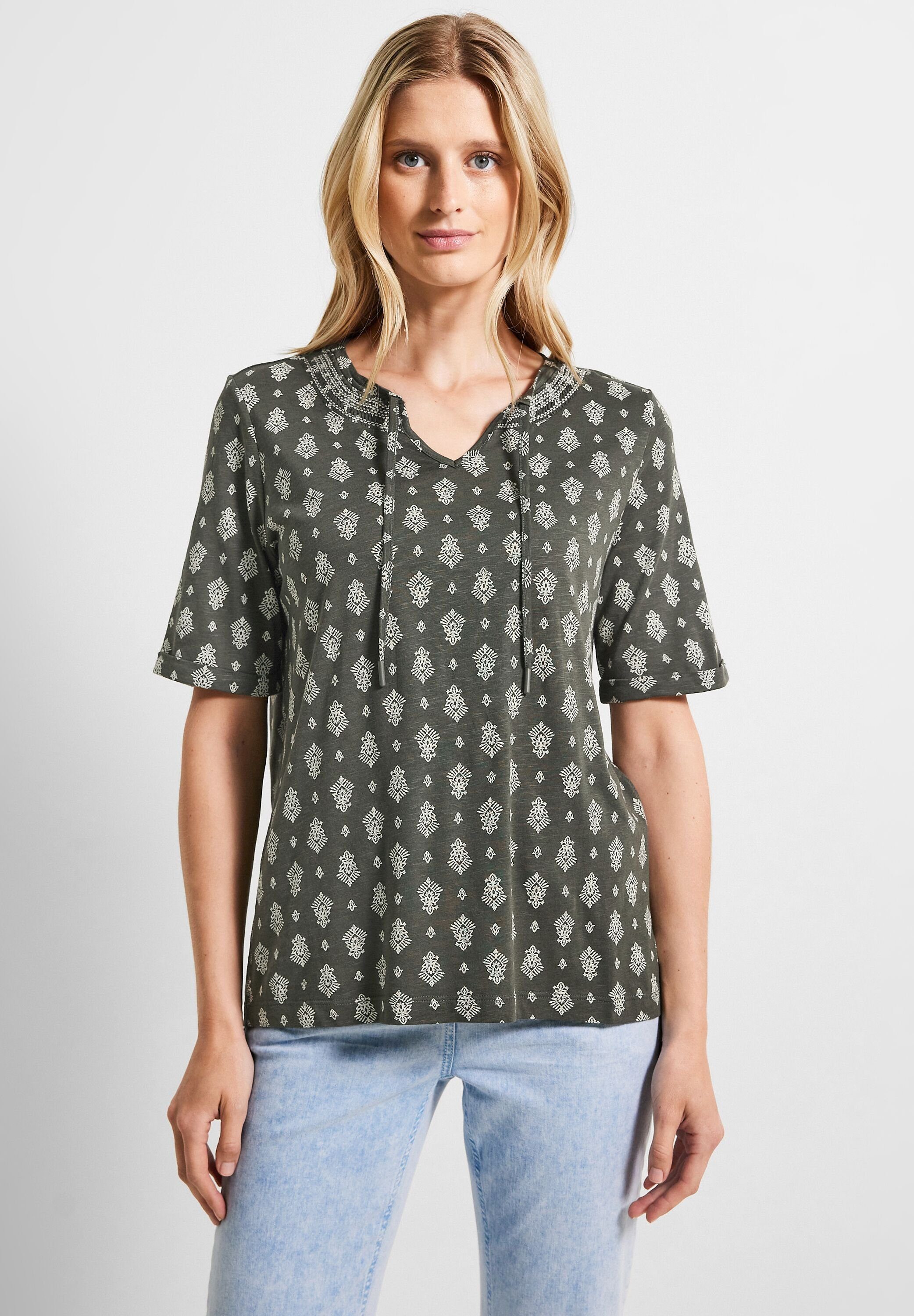 Cecil T-Shirt aus softem Materialmix sporty khaki