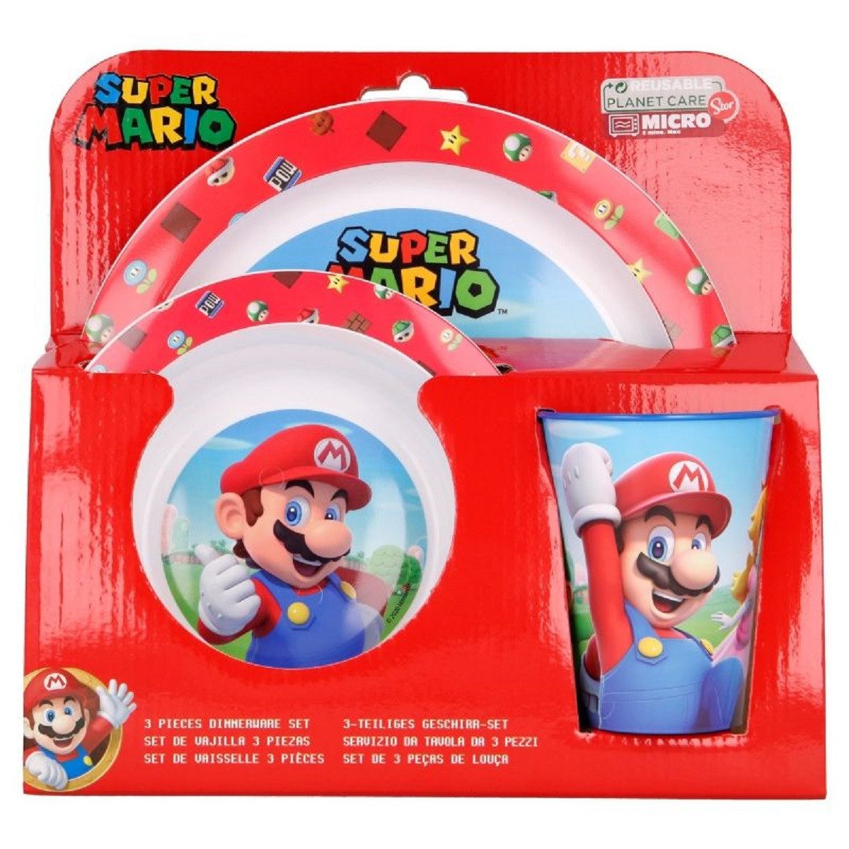 Super Mario Frühstücks-Set Frühstücksset 3-teiliges Set für Mario-Fans Ideal für Kinder Tisch
