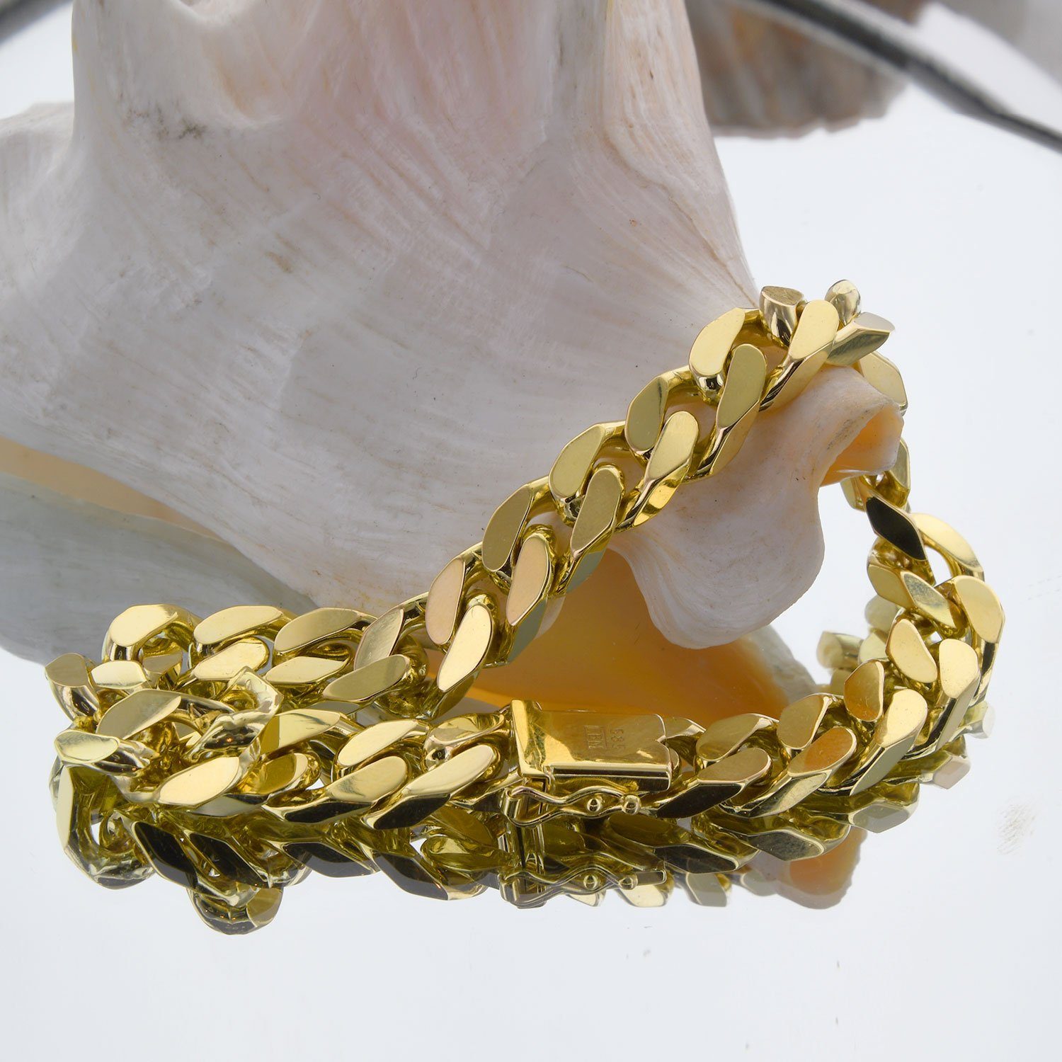 HOPLO Goldarmband Goldarmband Panzerkette Breite 7,0 mm - 19 cm massiv 585-14 Karat Gold, Made in Germany – Bild 3 von 5