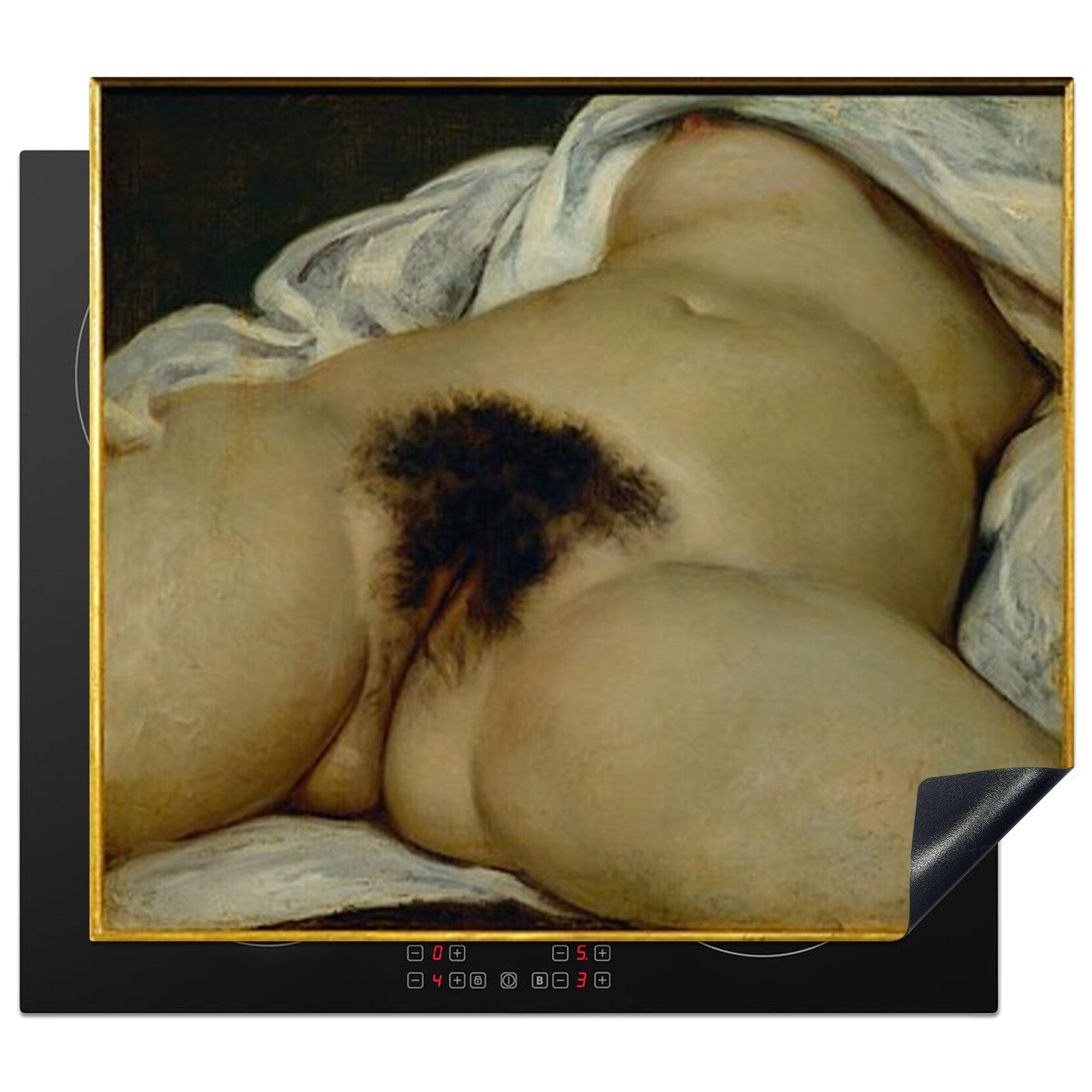 MuchoWow Herdblende-/Abdeckplatte Der Ursprung der Welt - Gustave Courbets Gemälde, Vinyl, (1 tlg), 60x52 cm, Mobile Arbeitsfläche nutzbar, Ceranfeldabdeckung