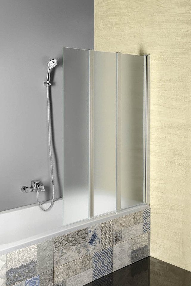 Aqualine Badewannenaufsatz VANDA Badewannenfaltwand 1000x1400 mm, Chrom, Mattglas, Aqualine-AQ1140