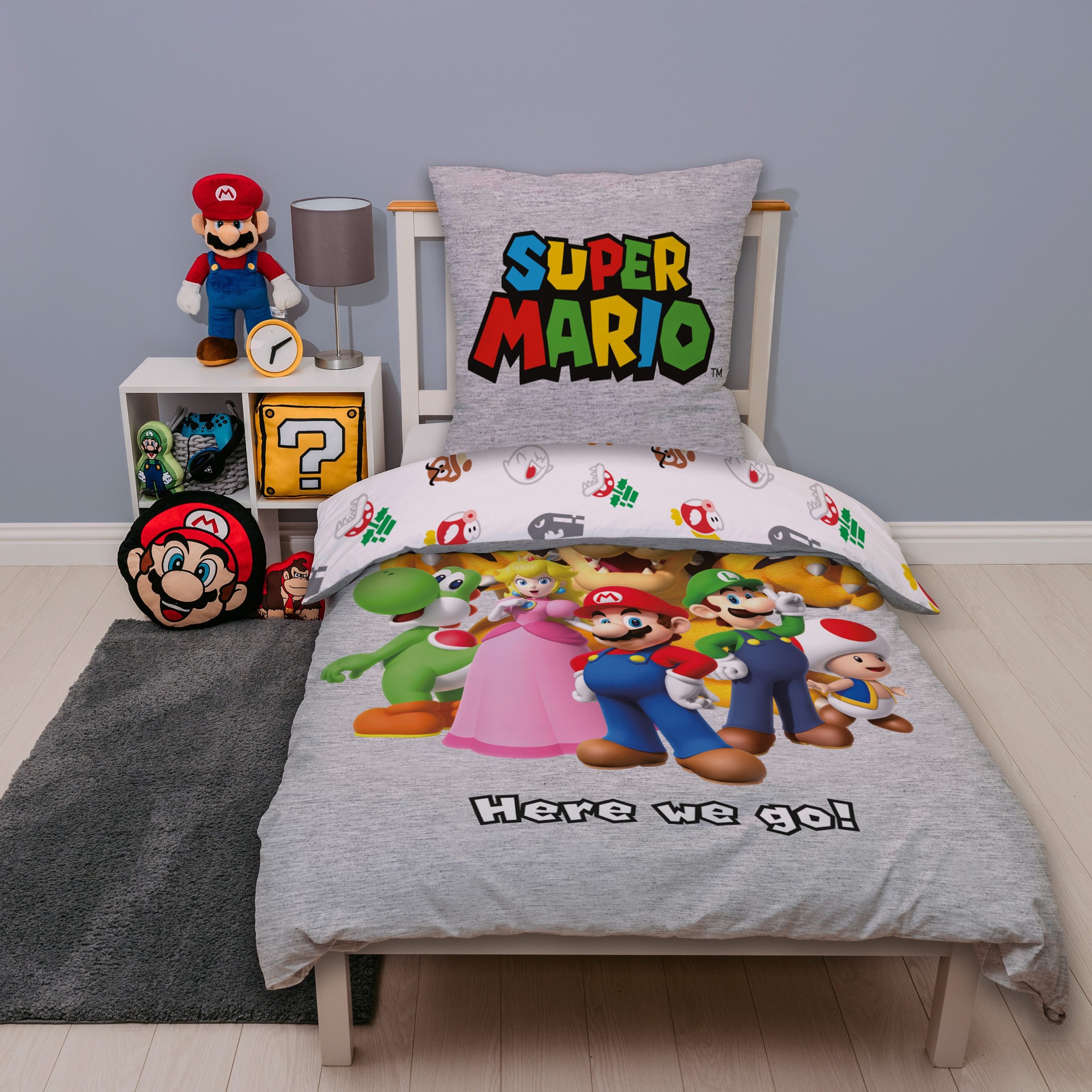 Kinderbettwäsche Nintendo Super Mario in 135x200 + 80x80 cm, Geschenk für Gamer