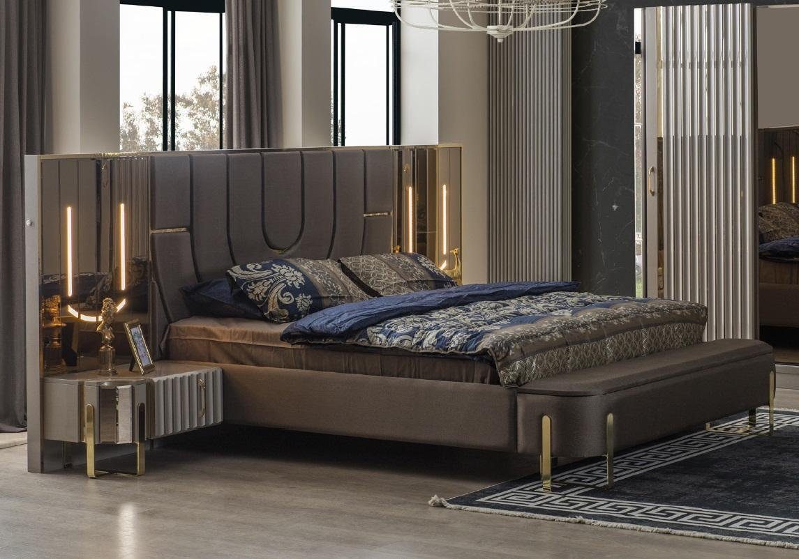 Lebensmittelgeschäft JVmoebel Schlafzimmer-Set 3tlg Design Bett Schlafzimmer Garnitur Braun Luxus Doppelbett Modern