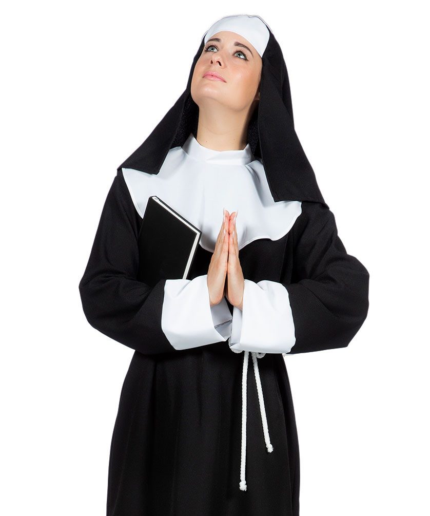Karneval-Klamotten Nonnen-Kostüm Damenkostüm Nonne mit Kopfbedeckung, Hochwertiges Nonnen-Kleid Damen schwarz-weiß inkl. Haube