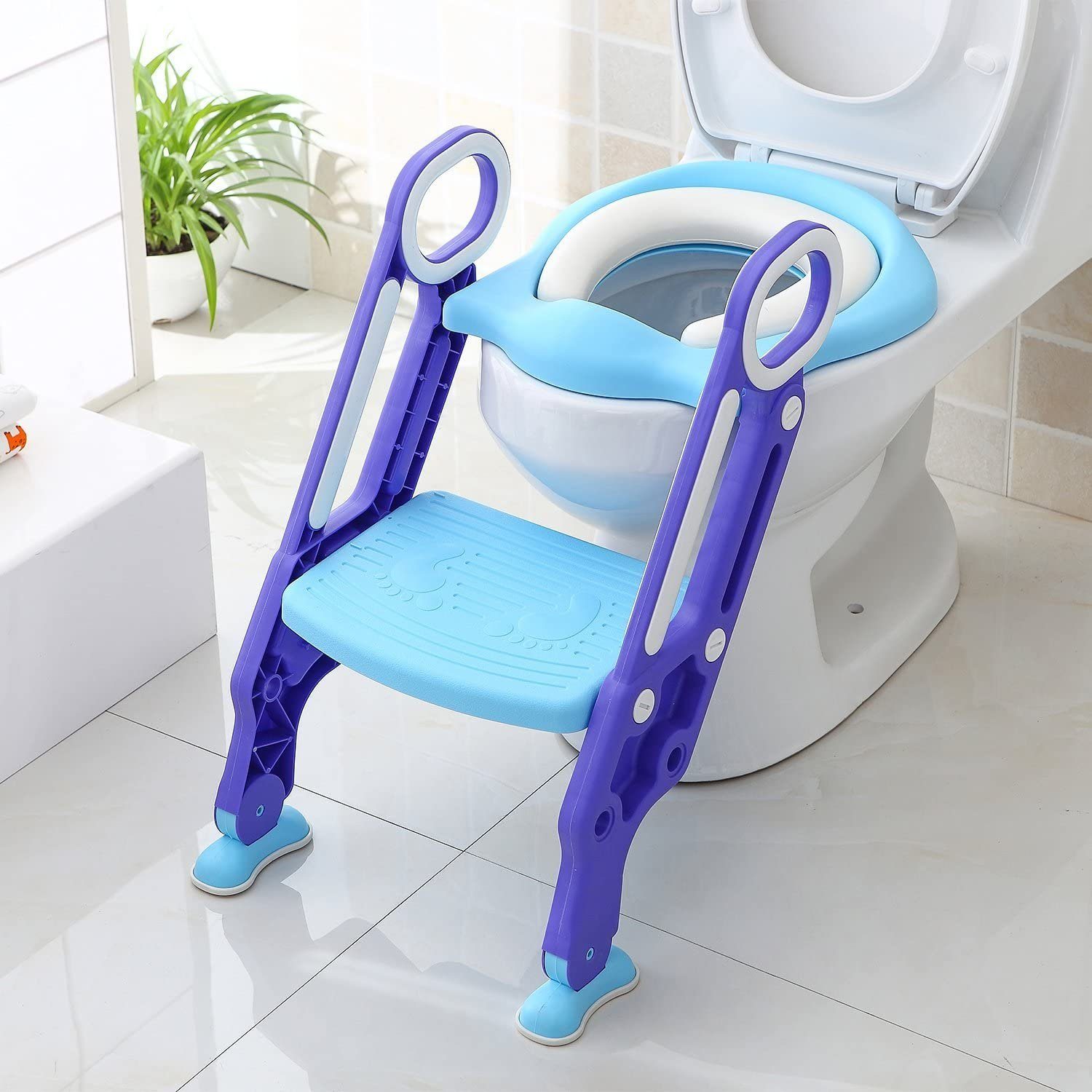 Toilettentrainer Sitz Kinder Toilettenstuhl WC Sitz PU Toilettensitz mit Treppe 