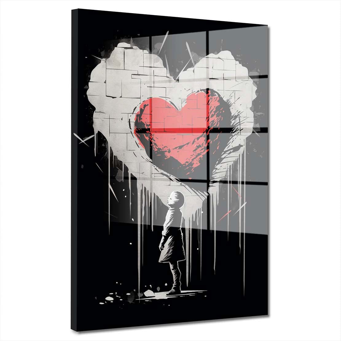 Artedinoi Acrylglasbild Abstrakt kleines Mädchen Herz Acrylglas Wandbild Bild Wanddeko XL schw