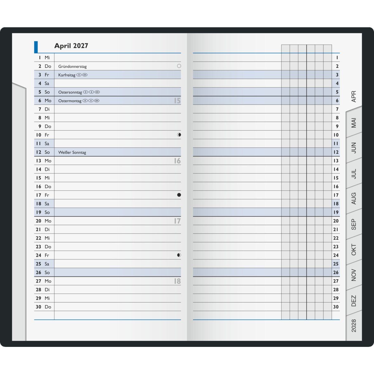 BRUNNEN Taschenkalender Taschenkalender 753 8,7x15,3cm 1 Monat/2 Seiten Kunststoff petrol 2027 – Bild 2 von 5