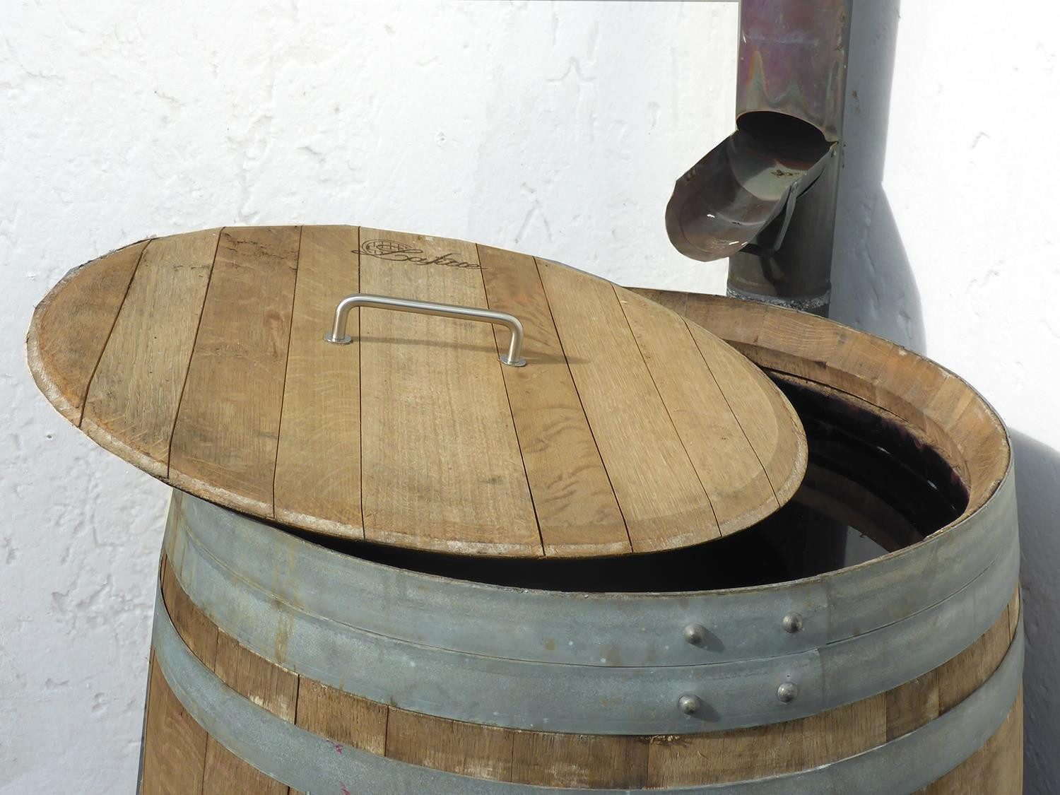 Temesso Regentonne 500L große RUSTIKALE Regentonne aus gebrauchtem Weinfass