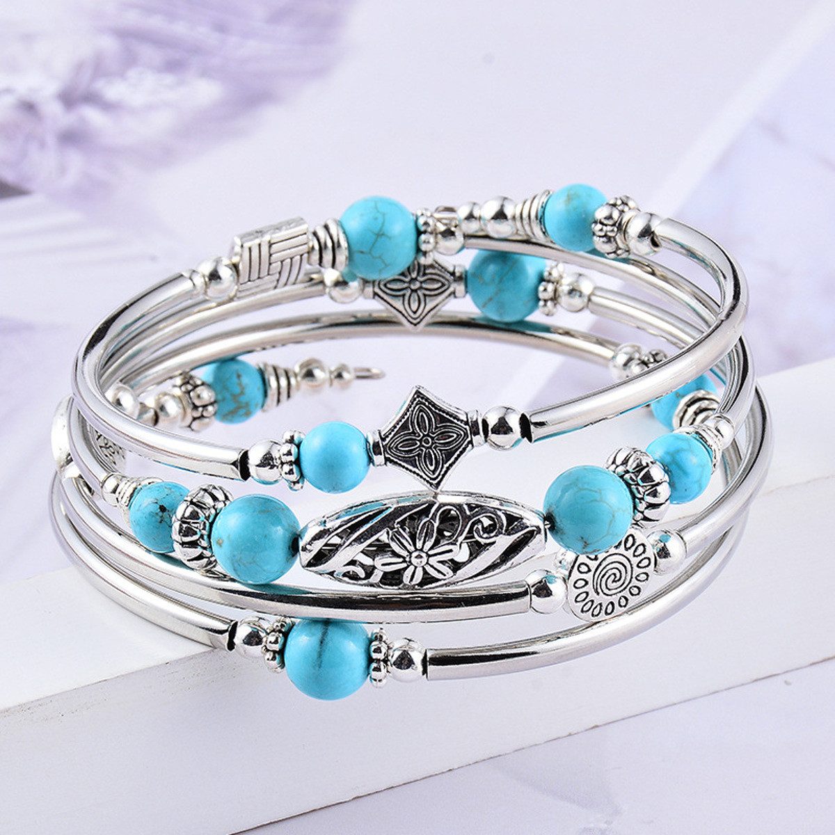 KARMA Armband Mehrreihig Silber Türkis Damenarmband günstig online kaufen