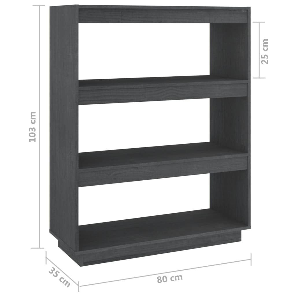 Massivholz furnicato Bücherregal/Raumteiler Grau Kiefer 80x35x103 cm Bücherregal