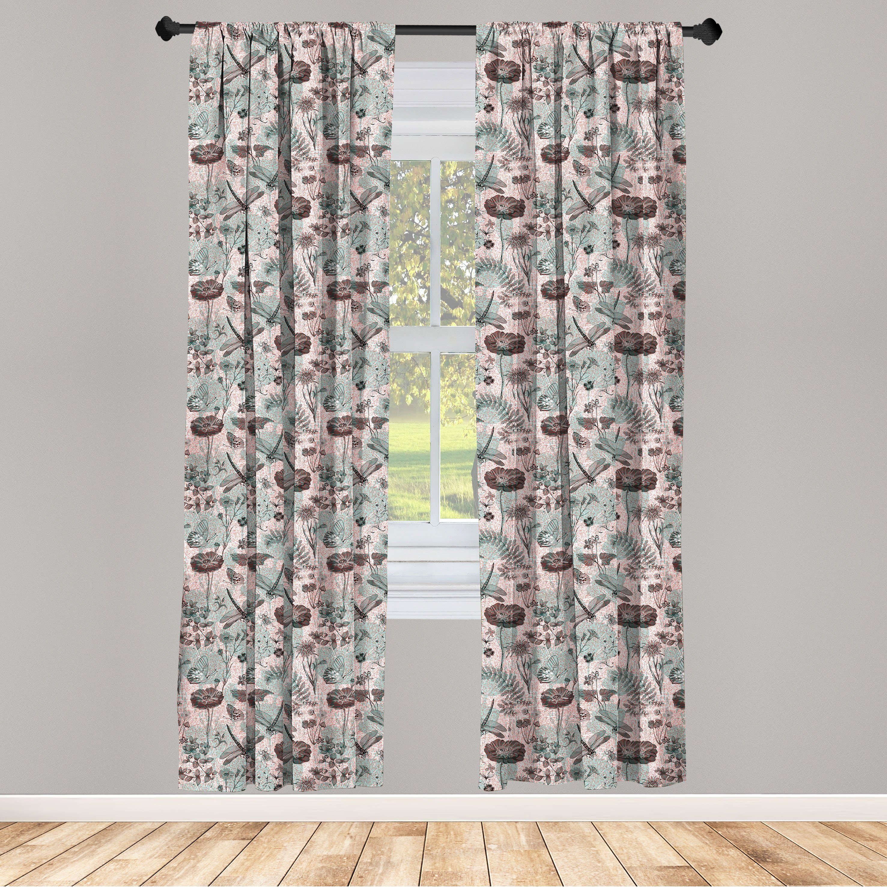Gardine Vorhang für Wohnzimmer Schlafzimmer Dekor, Abakuhaus, Microfaser, Blume Blüten und Libellen