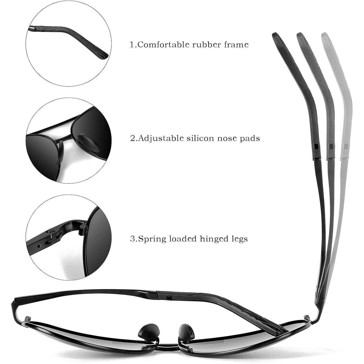LuxusKollektion Pilotenbrille Sonnenbrille Herren Polarisiert UV400 Fahrerbrille Schwarz Schwarz – Bild 5 von 5
