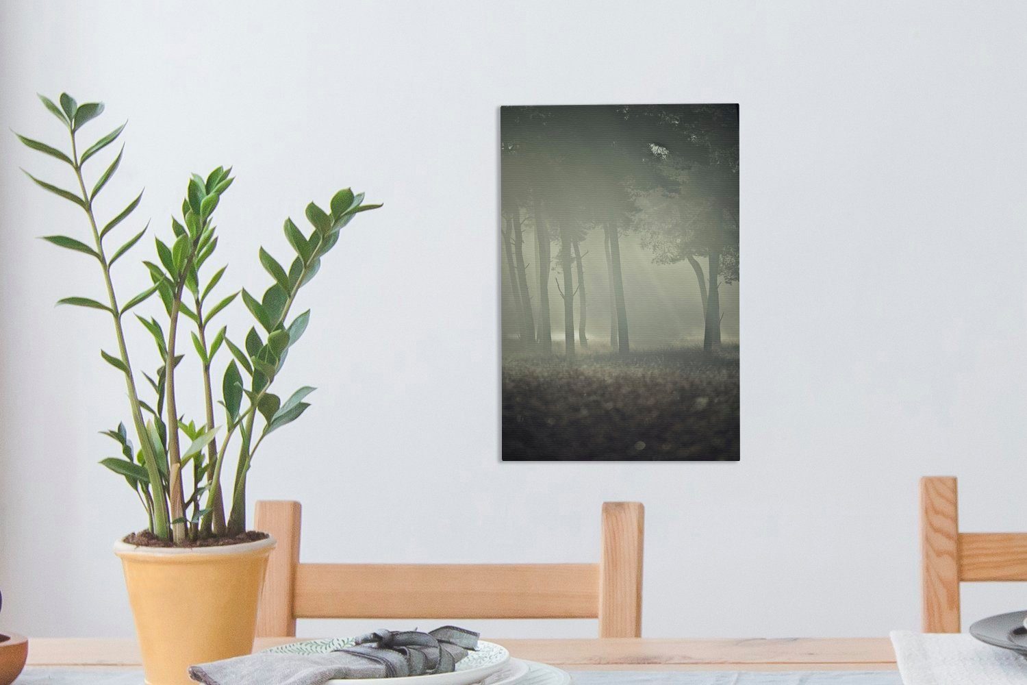 im (1 cm bespannt De Veluwe Gelderland, 20x30 Bäumen Nationalpark St), Hoge Leinwandbild in den fertig Leinwandbild OneMillionCanvasses® Zackenaufhänger, inkl. Nebel Gemälde, zwischen
