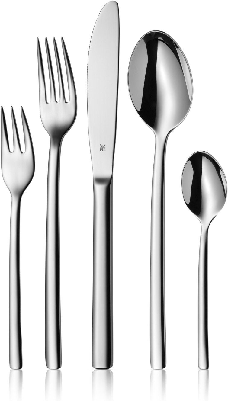 WMF Besteck-Set Miami in eleganter Optik, ergonomische Haptik, Wellenschliff-Messer (30-tlg), 6 Personen, Cromargan® Edelstahl Rostfrei 18/10, spülmaschinengeeignet, säuregeeignet, hochwertiger Besteckkasten