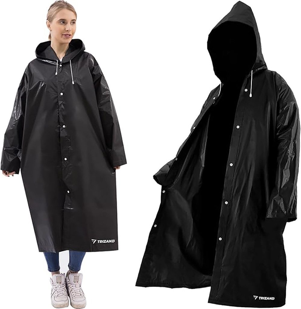Trizand Regenjacke Regenmantel mit Kaputze Kordelzug Druckknöpfe Wasserdich günstig online kaufen