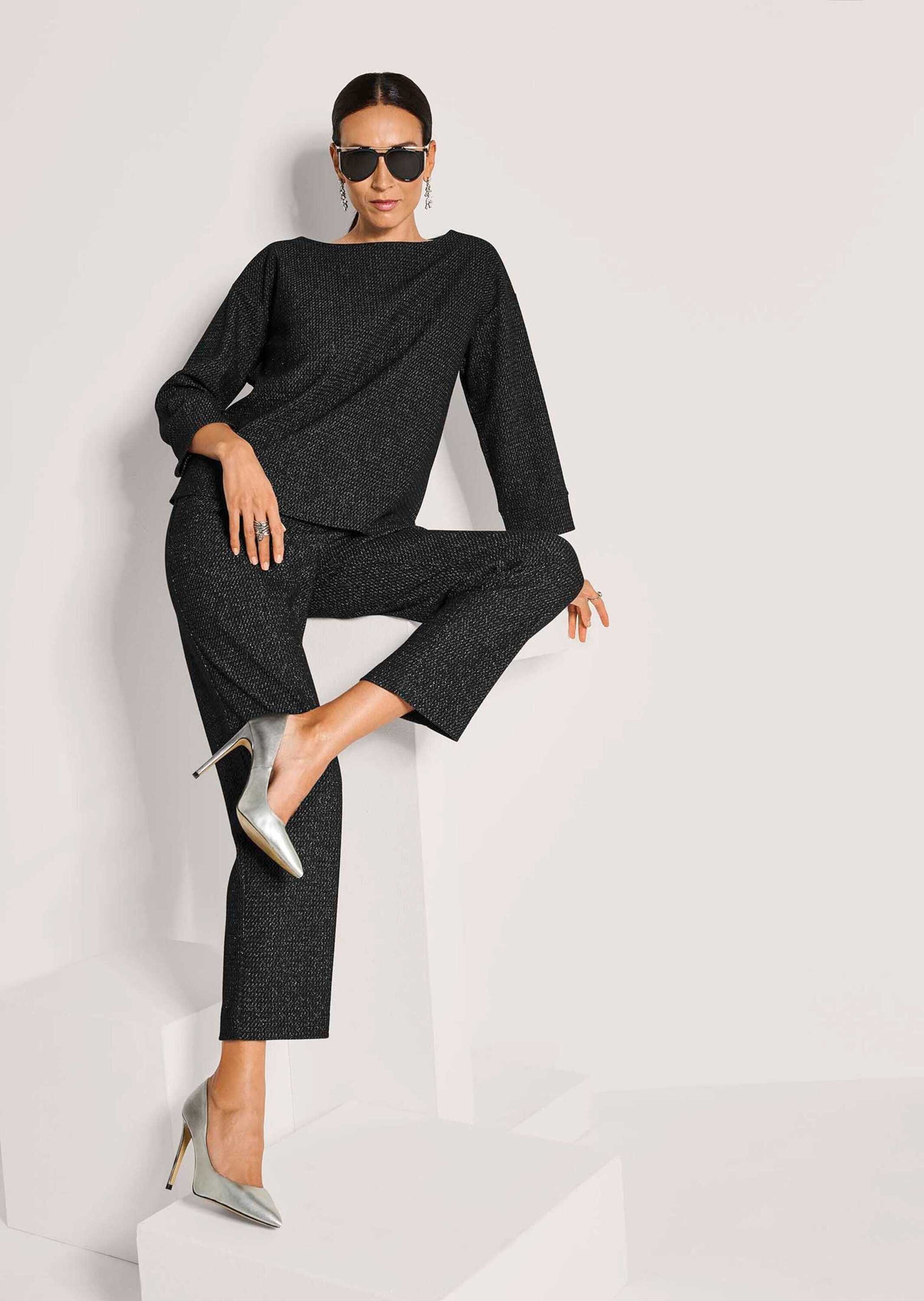 MADELEINE Langarmshirt Halbarm Glanzgarn-Oberteil Femininer U-Boot-Ausschnitt, 3/4-Ärmel-Pullover