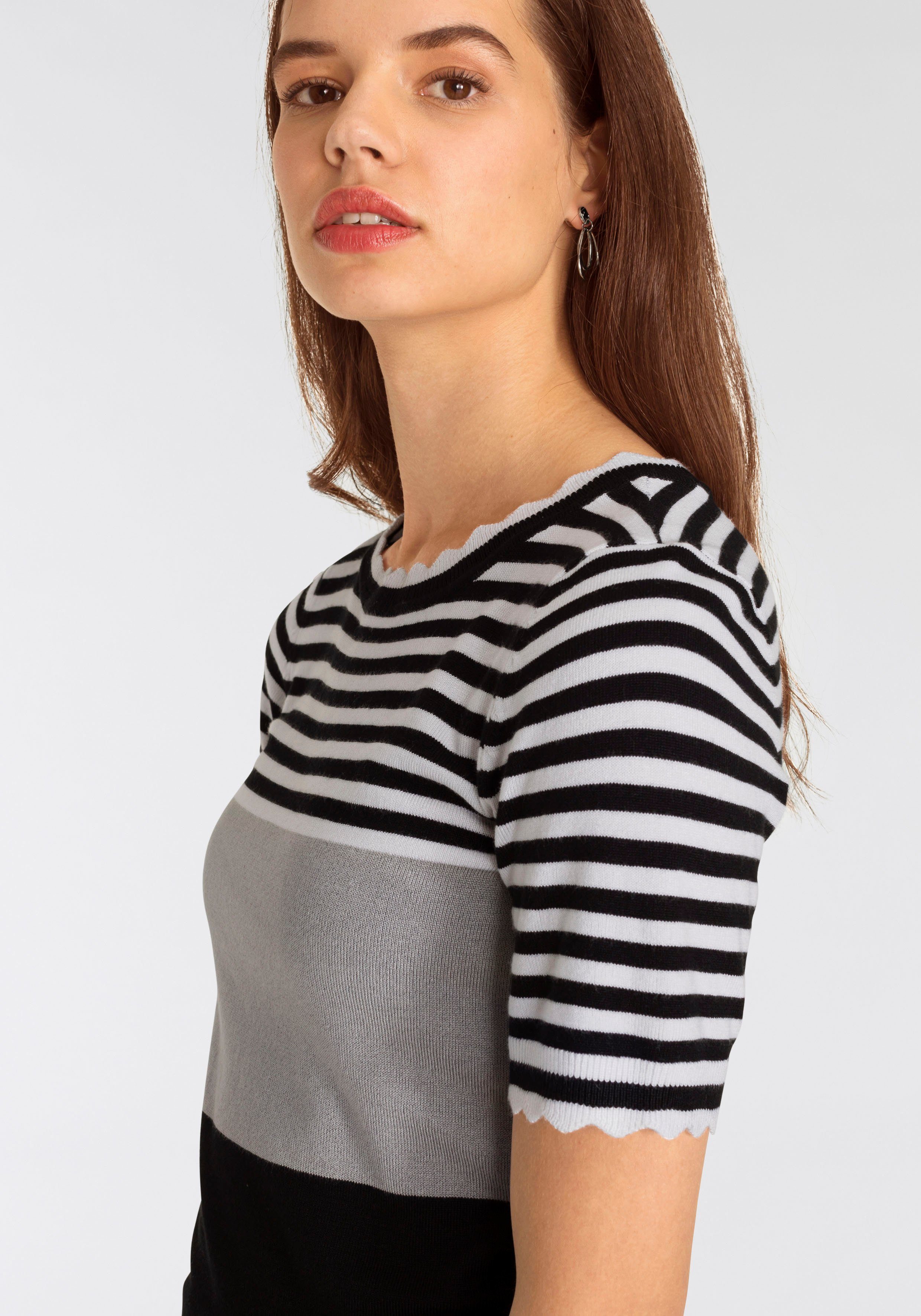 Damen Pullover AJC Kurzarmpullover mit trendigem Streifenmix & Wellenkante - NEUE KOLLEKTION