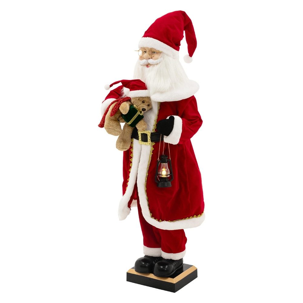 ECD Germany Weihnachtsfigur Weihnachtsmann 120 cm mit LED Licht, Bewegung, Sound & Musik, Nikolaus, Festliche Dekofigur mit Laterne, Teddybär und Bewegungssensor, Indoor