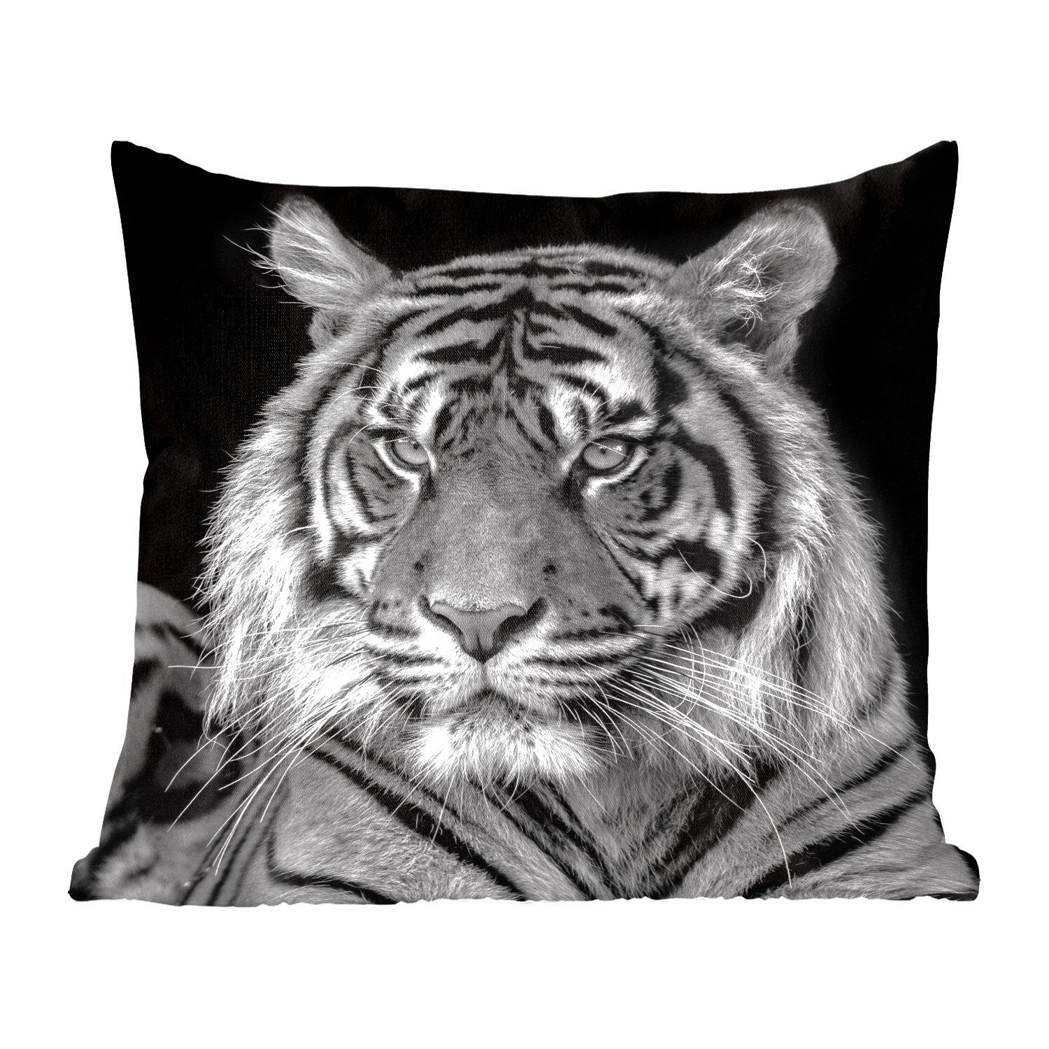 Zierkissen Sumatra-Tiger Sofakissen für Deko, MuchoWow Hintergrund, Dekokissen Schlafzimmer, auf Füllung mit Wohzimmer, schwarzem