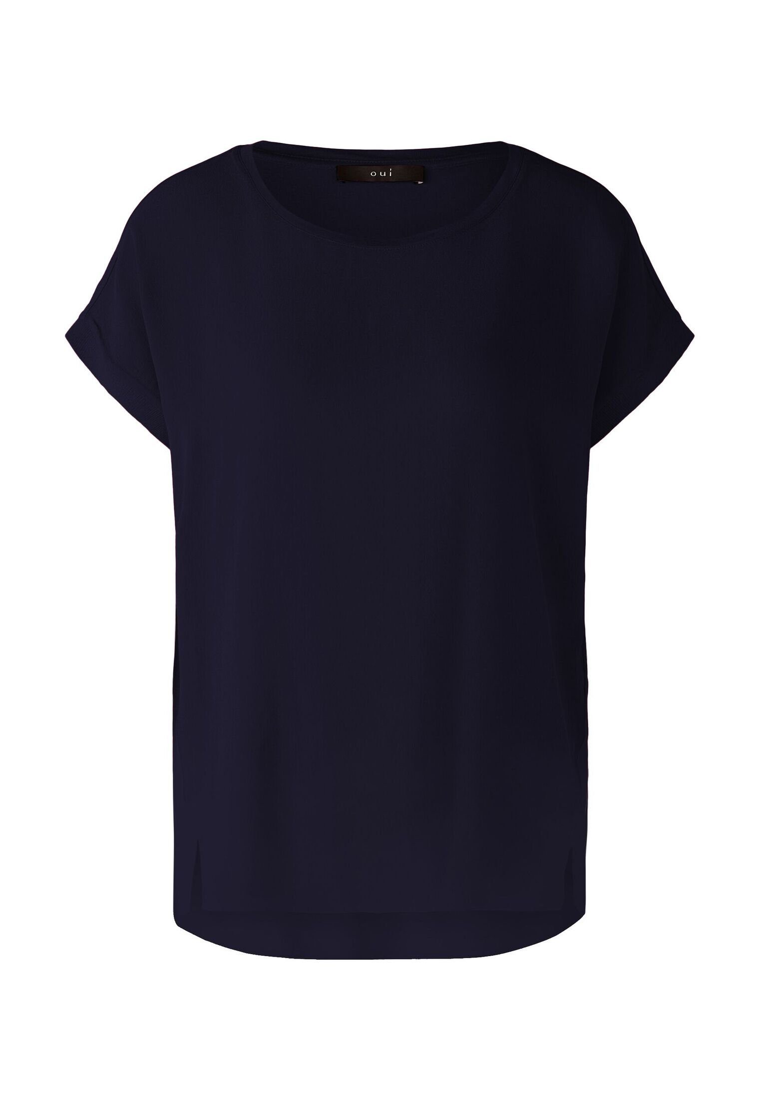 Schlitze darkblue Blusenshirt Oui AYANO 100% Viskosepatch Kurzarmbluse