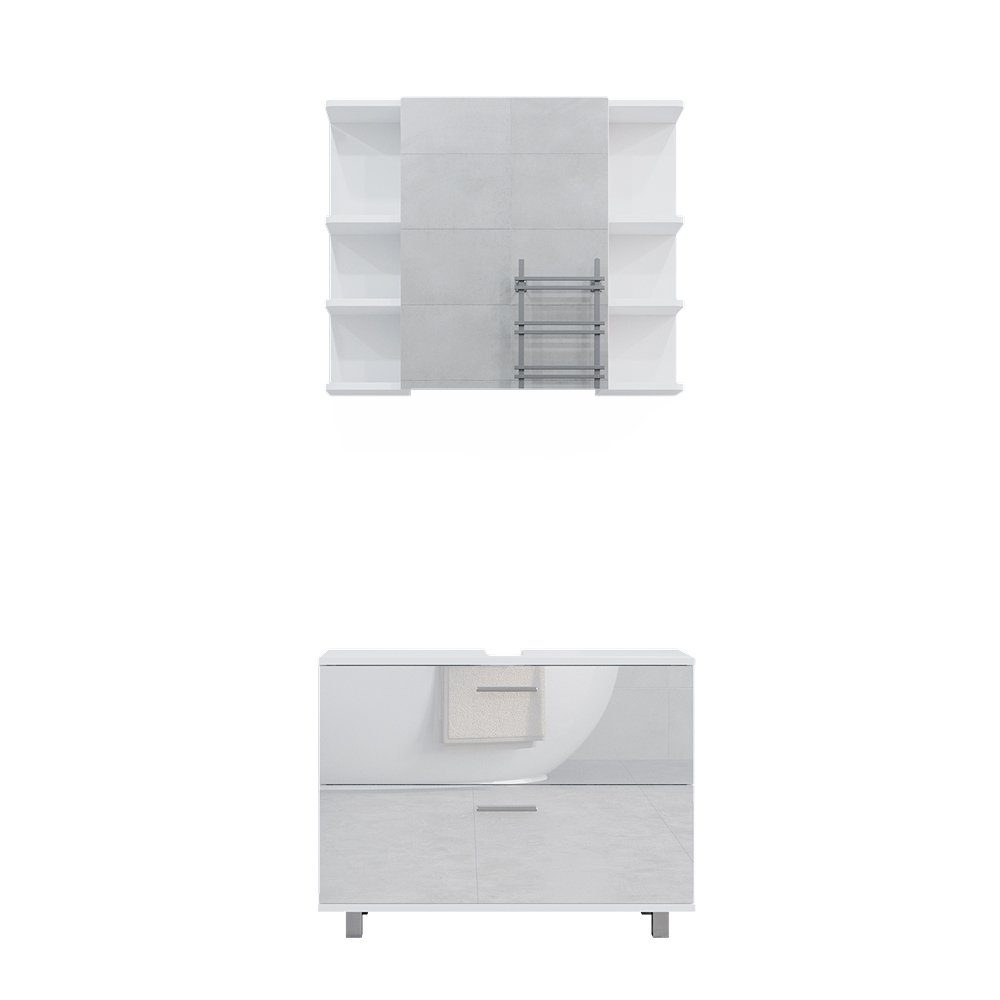 Vicco Badmöbel-Set Ilias, Weiß Hochglanz, 2 Teile, Unterschrank 80 cm, (2-St., 2er Set)