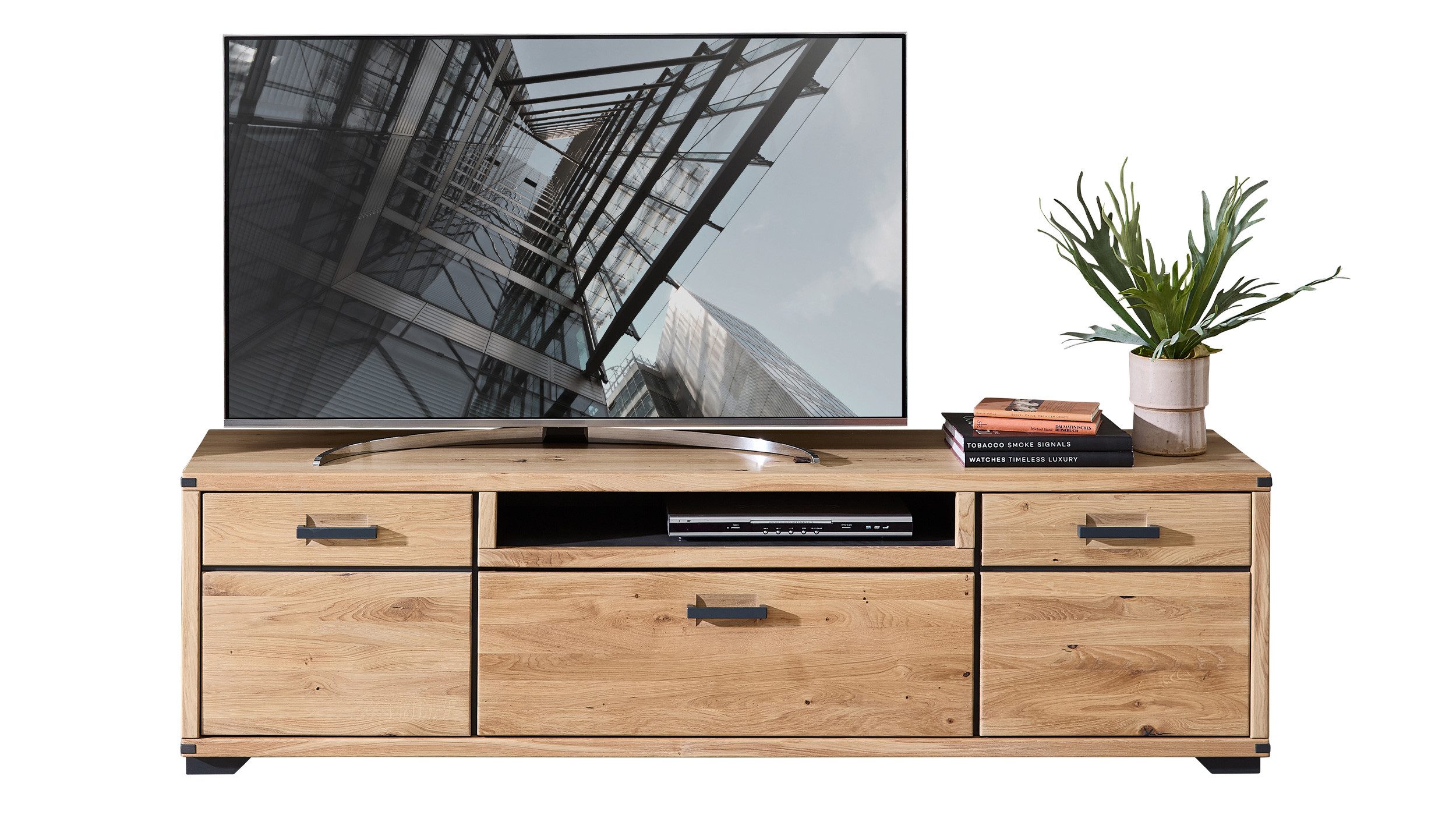 Massivart® TV-Board CATANIA 190 cm / Massivholz Wildeiche geölt / Lowboard, 2 Türen / 2 Einlegeböden / 1 Schublade / 1 offenes Fach / Soft-Close