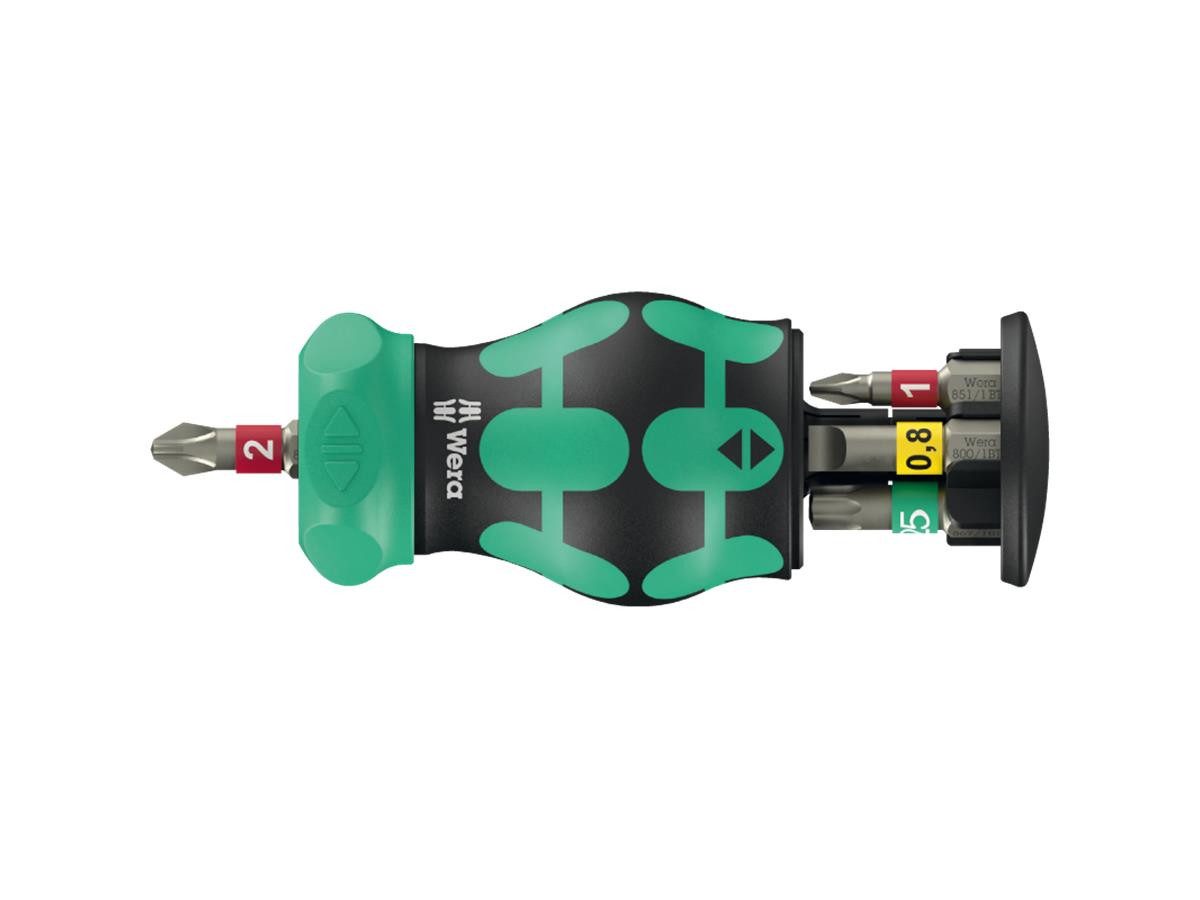 Wera Schraubendreher KK Stubby Magazin RA 1, (Set), 6-tlg Ratschen-Bithalter Kraftform Kompakt Werkzeug