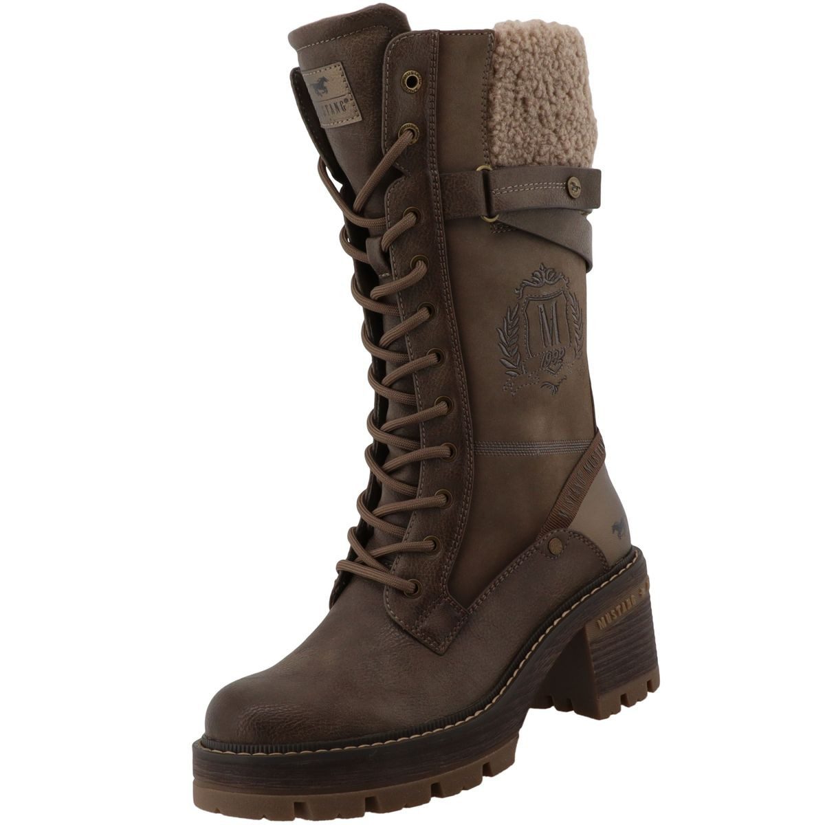 Mustang Shoes 15M0132011-taupe Stiefel Damen-Schnürboot mit markanter Profilsohle