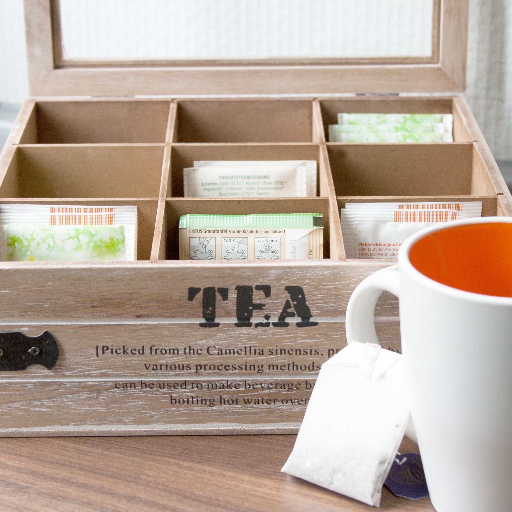 9 Teebox ToCi Teebox Teekiste Aufbewahrung Fächer Vintage ToCi Holz Tea Teebeutel