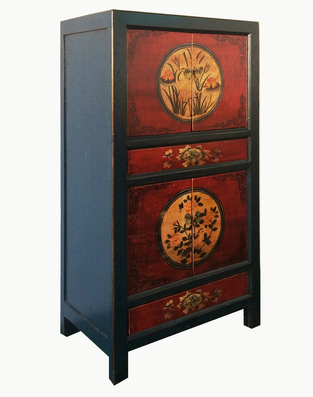 OPIUM OUTLET Kleiderschrank Möbel Asia Vintage Schrank chinesisch (Wohnzimmer Schlafzimmer Landhaus Antik-Stil, asiatisch chinesisch orientalisch) Hochzeitsschrank Hoch-Kommode komplett montiert