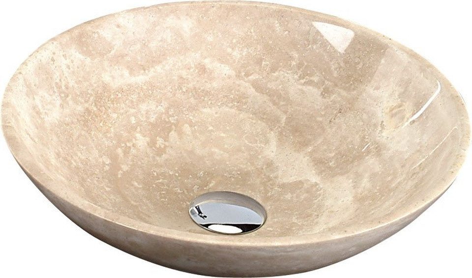 Sapho Waschtisch BLOK 1 Stein-Waschbecken Durch. 40cm, polierter beige Travertin, Sapho-2401-01