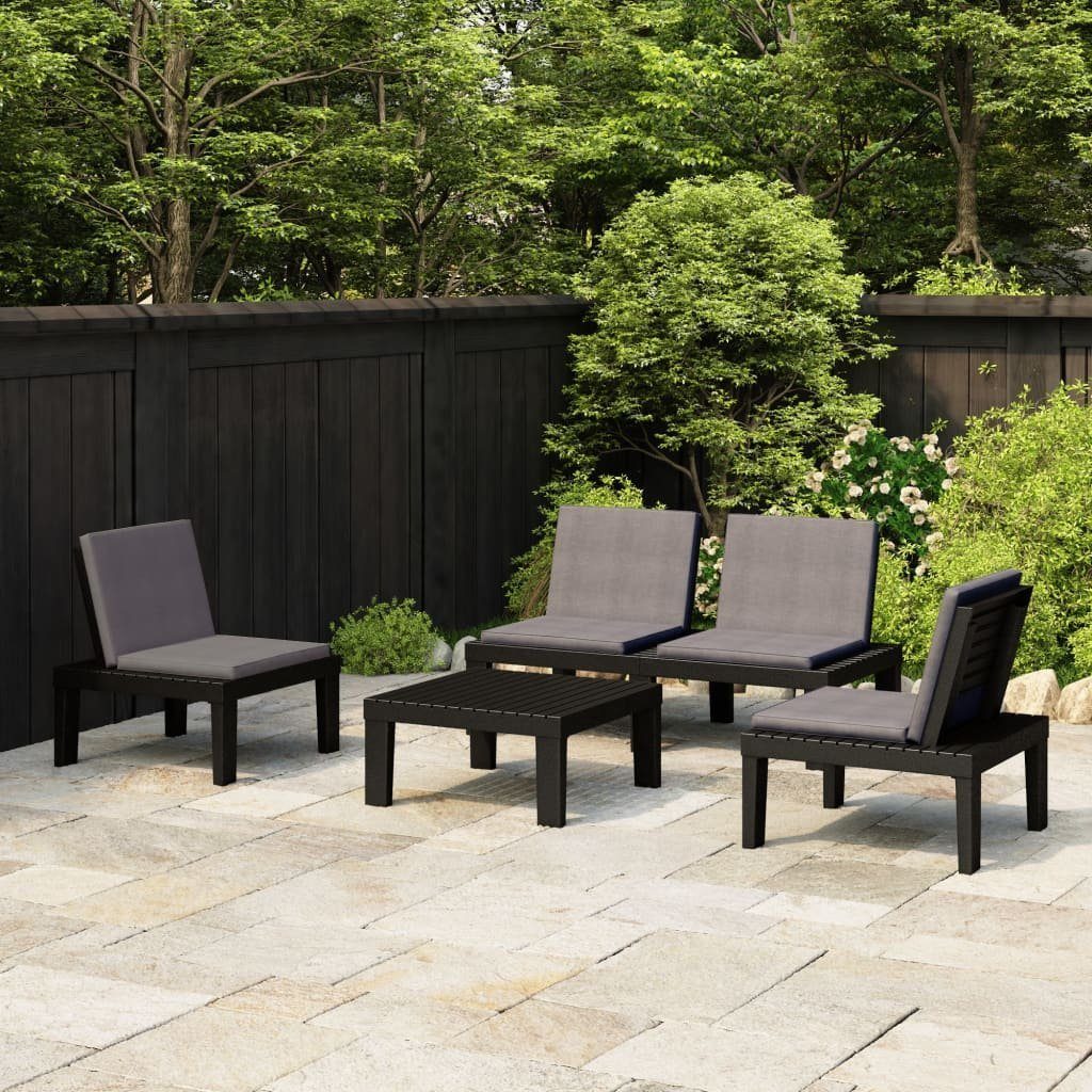 vidaXL Gartenlounge-Set 4-tlg. Garten-Lounge-Set mit Kissen Kunststoff Grau, (4-tlg)