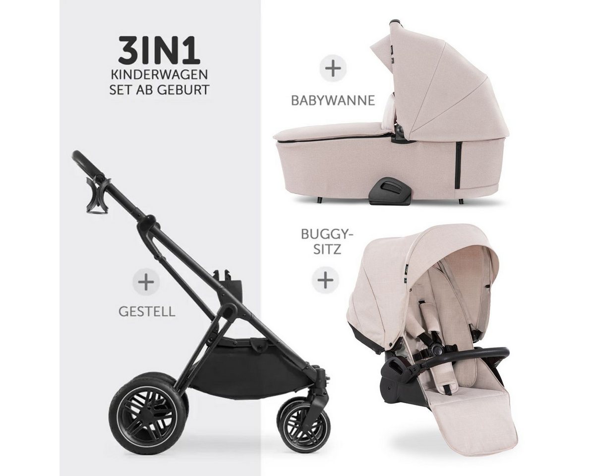 Thumbnail - Hauck Kombi-Kinderwagen Vision X Trio Set Black - Melange Beige, 3in1 Kinderwagen Set mit Babywanne, Babyschale, Sportsi...
