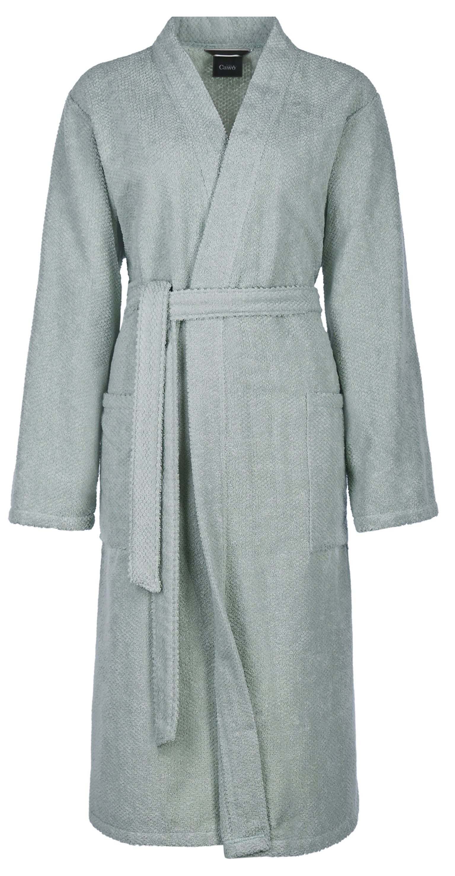 Cawö Damenbademantel Damen Bademantel mit Kimono Kragen, Midi, Baumwolle, Kimono-Kragen, Gürtel, Baumwolle