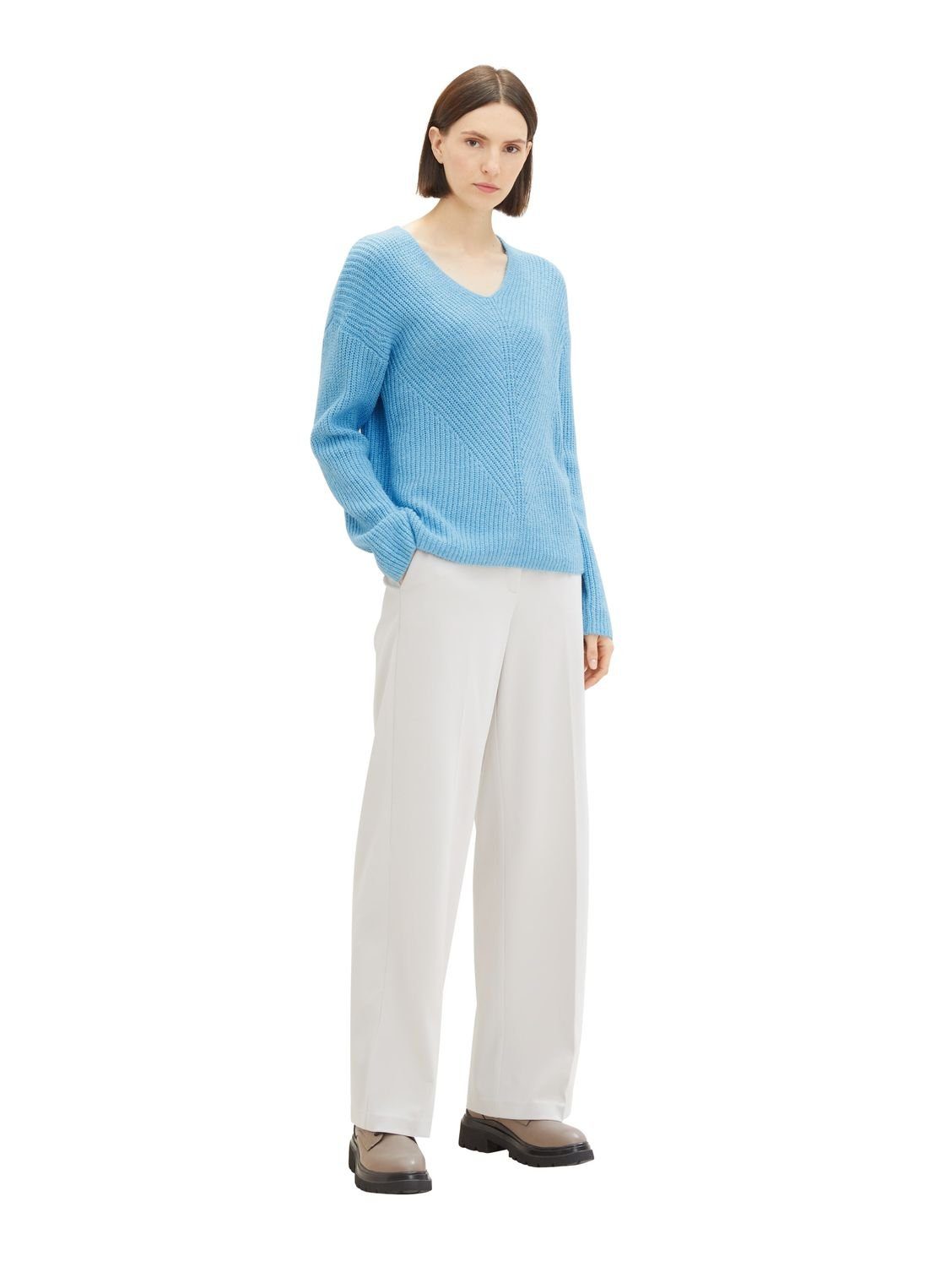 V-NECK aus TAILOR Blue 12391 Light Clear Melange Baumwollmix Strickpullover TOM KNIT