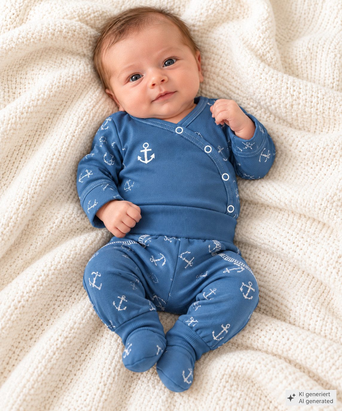 La Bortini Body & Hose Erstlingsset Wickelbody Hose Baby Anzug Set Body langarm (Langarmbody mit Kratzschutz, Schlupfhose mit Fuß, 2-teilig, für Jungen und Mädchen, unisex) mit Ankermuster, 44 50 56 62 68 74 80 86 92 98